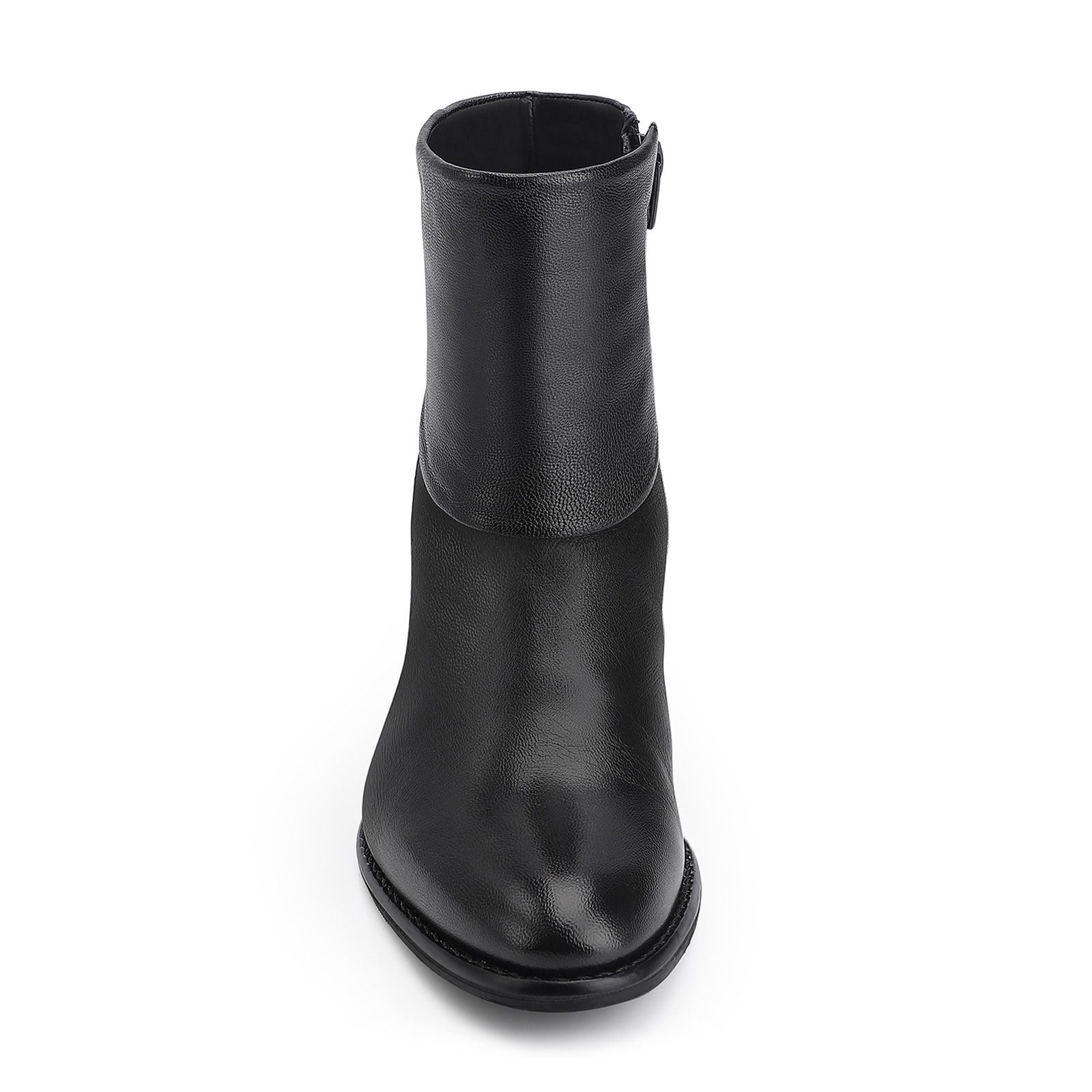 Bota Preta Cano Baixo Salto Médio Couro Capa