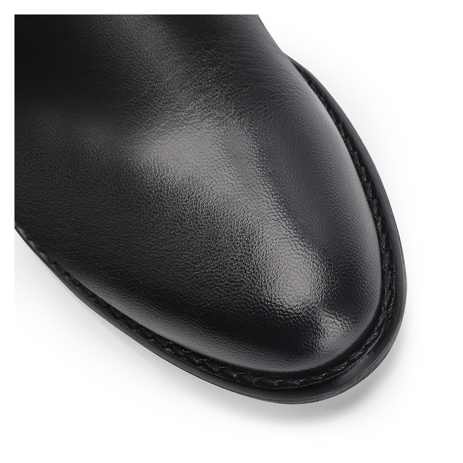 Bota Preta Cano Baixo Salto Médio Couro Capa
