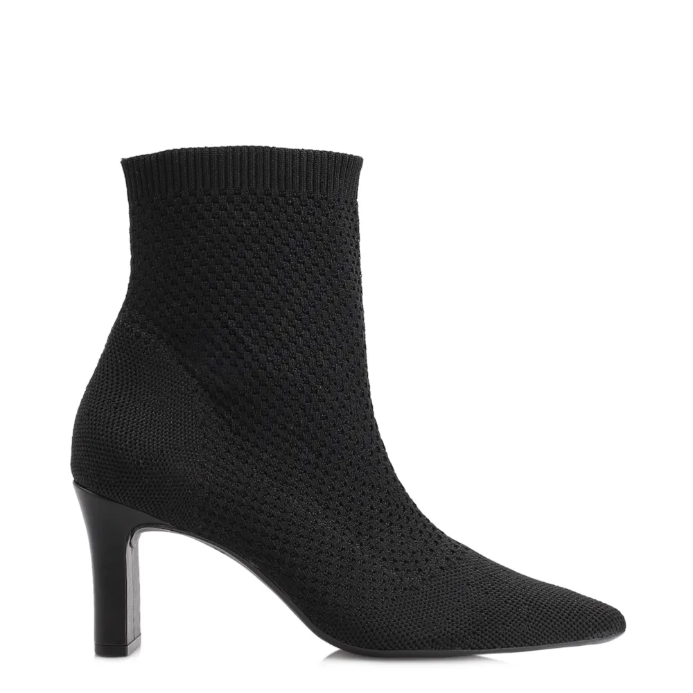 Bota Preta Cano Baixo Salto Médio Knit - imagem 3