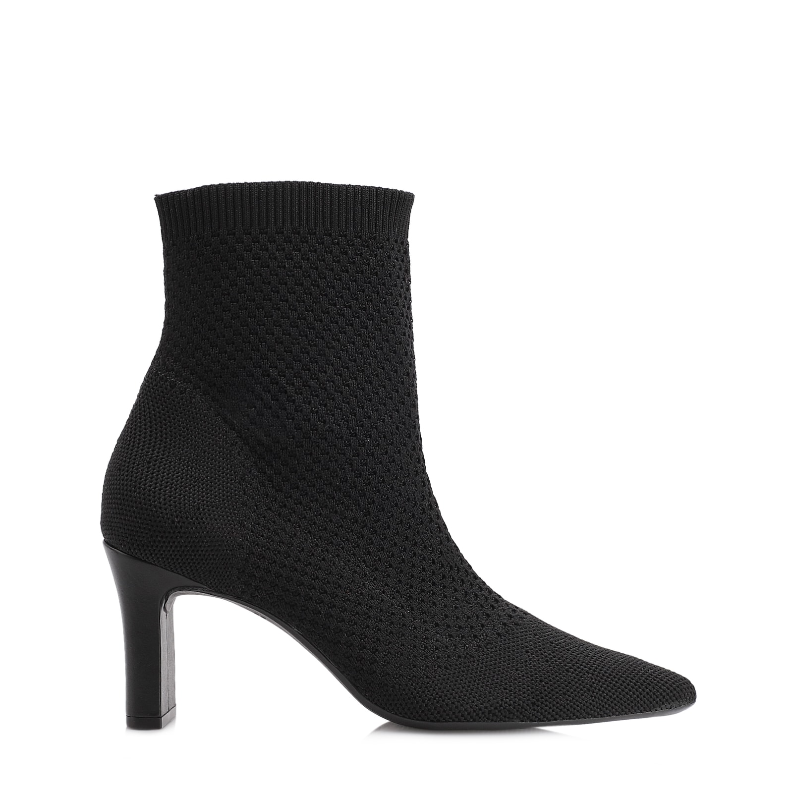 Bota Preta Cano Baixo Salto Médio Knit