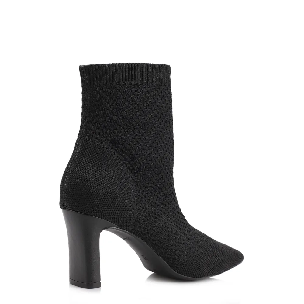 Bota Preta Cano Baixo Salto Médio Knit - imagem 4