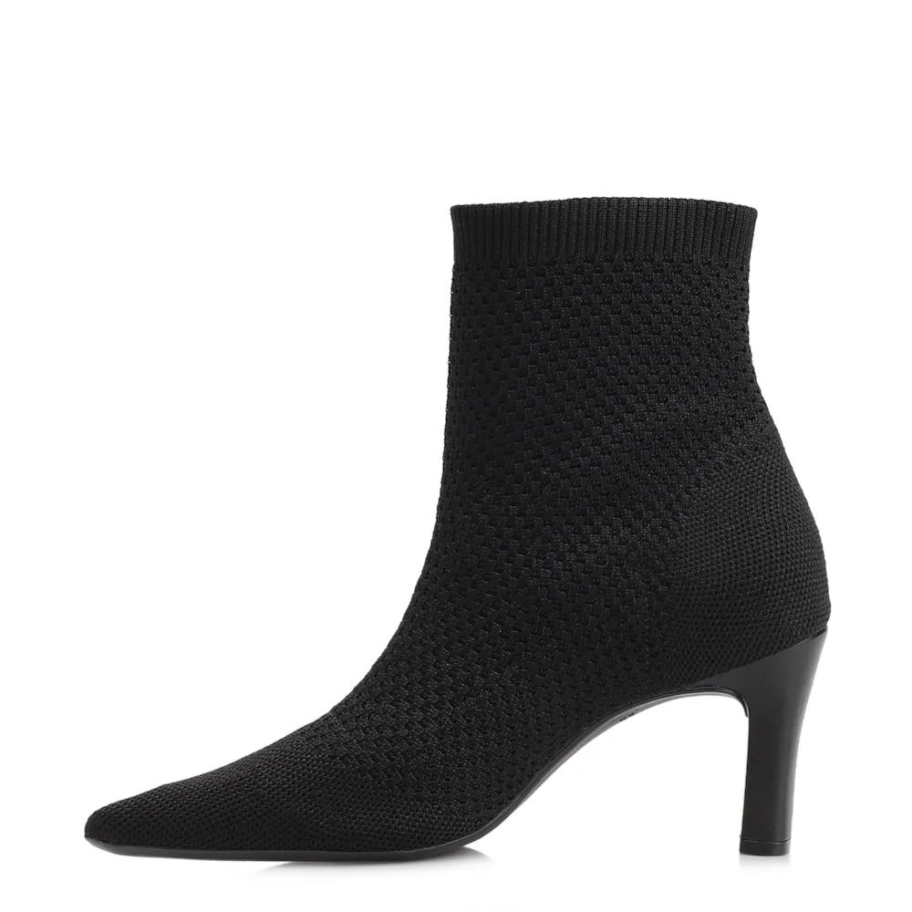 Bota Preta Cano Baixo Salto Médio Knit - imagem 5