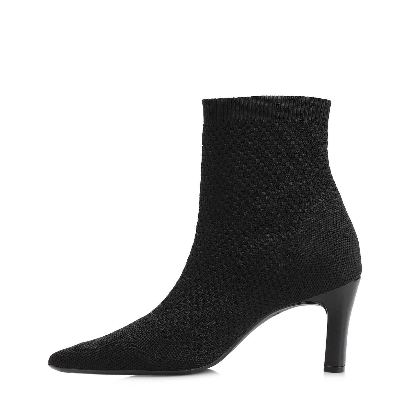 Bota Preta Cano Baixo Salto Médio Knit