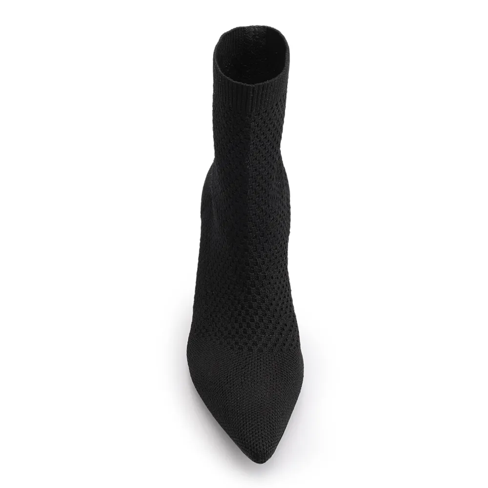 Bota Preta Cano Baixo Salto Médio Knit - imagem 6
