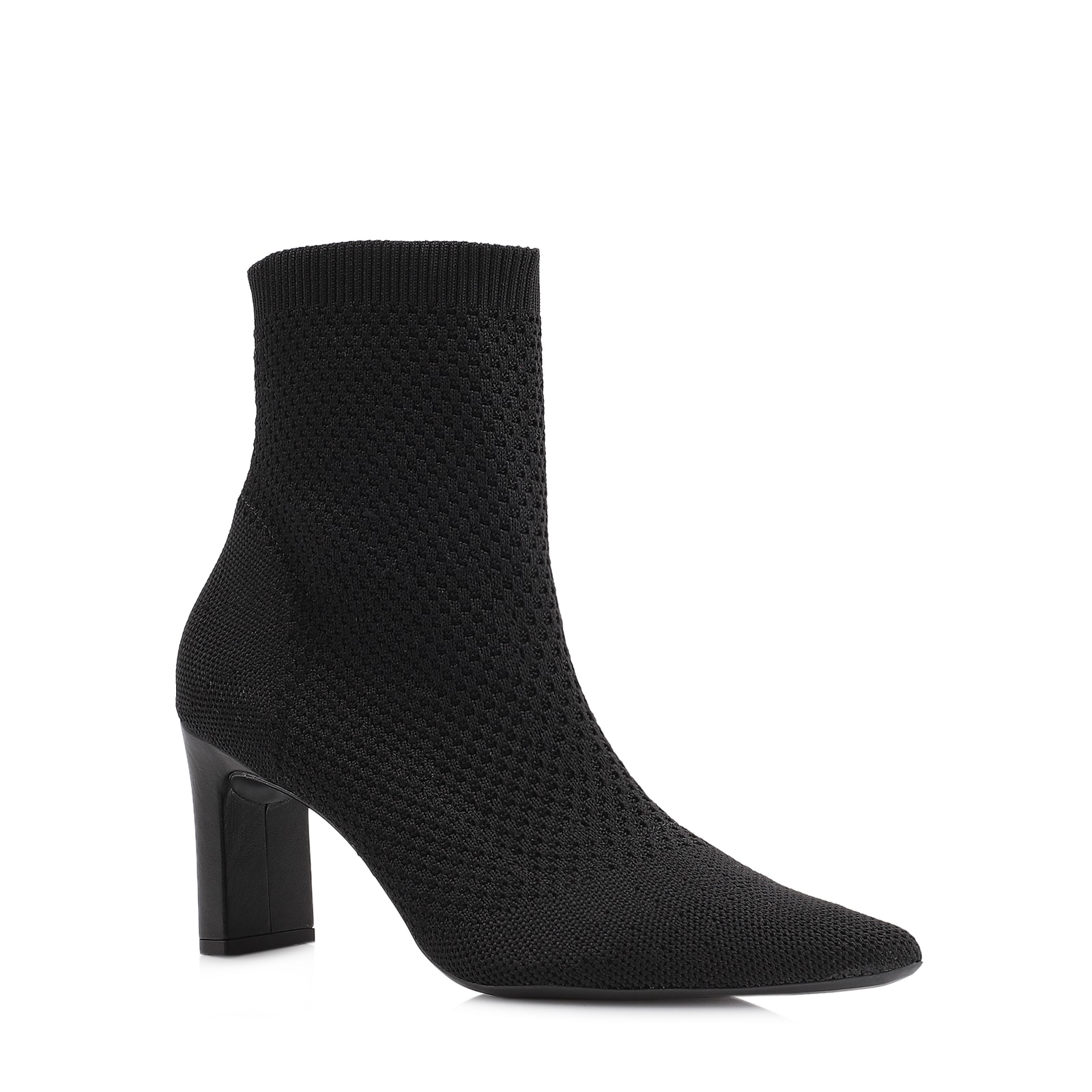 Bota Preta Cano Baixo Salto Médio Knit