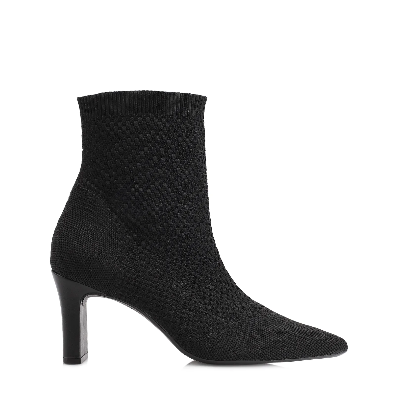 Bota Preta Cano Baixo Salto Médio Knit