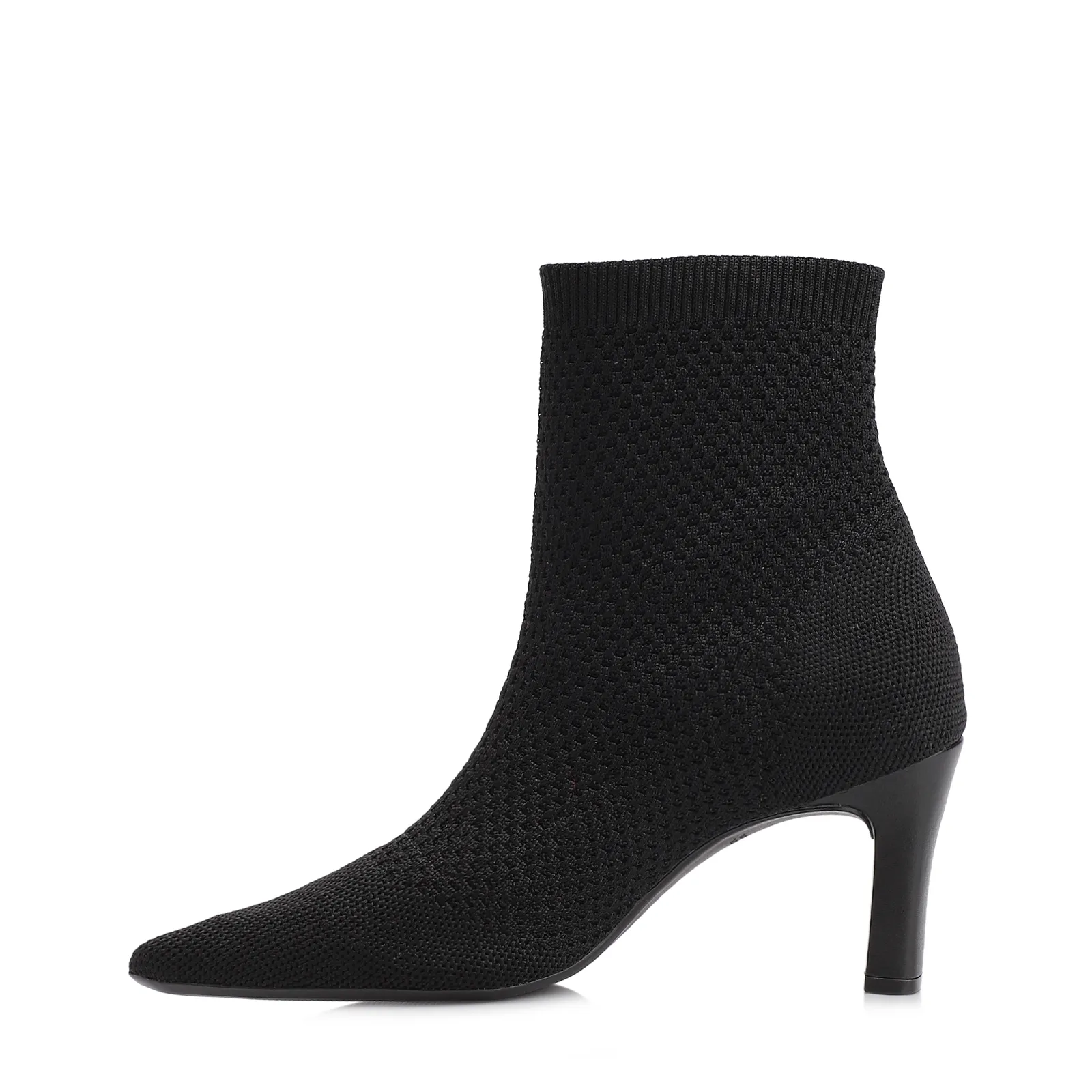 Bota Preta Cano Baixo Salto Médio Knit
