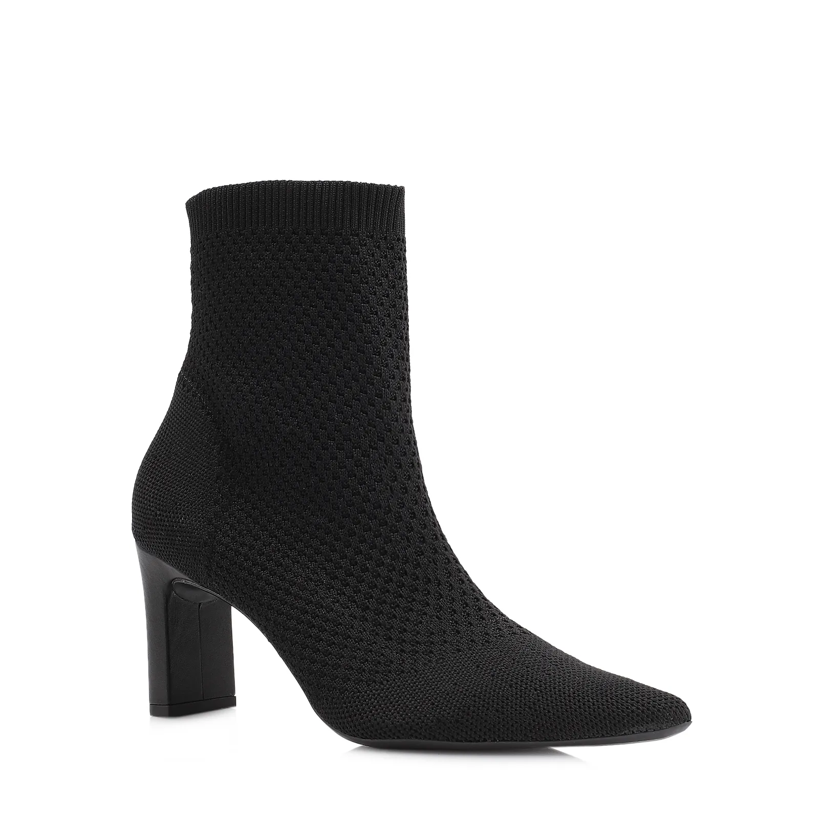 Bota Preta Cano Baixo Salto Médio Knit