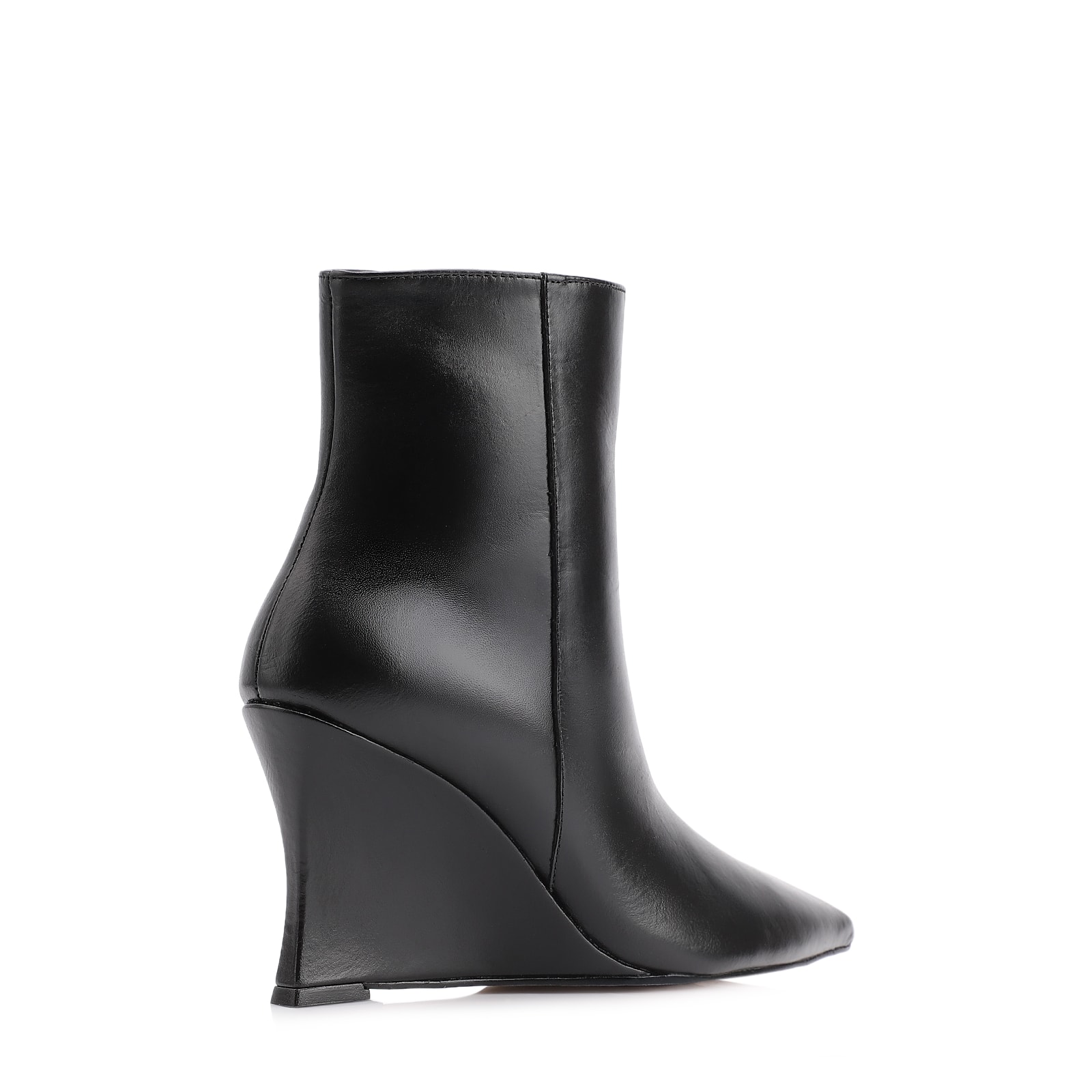 Bota Preta Cano Médio Salto Alto Couro Anabela