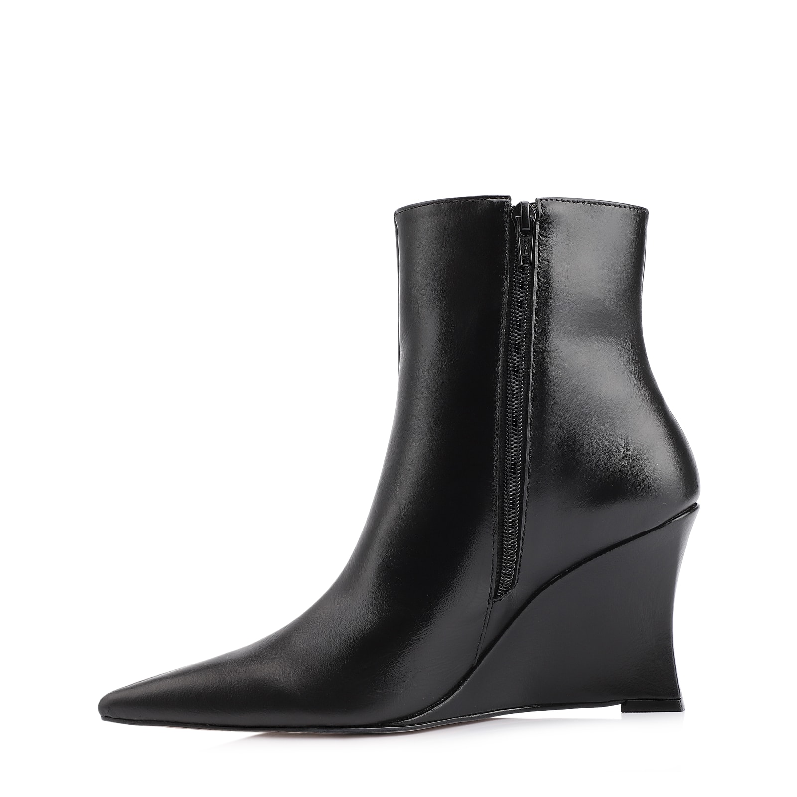 Bota Preta Cano Médio Salto Alto Couro Anabela
