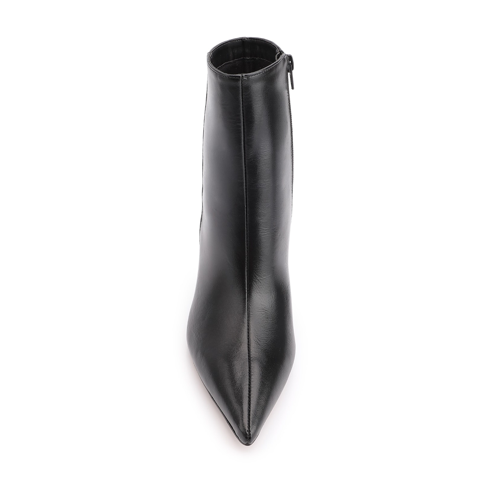 Bota Preta Cano Médio Salto Alto Couro Anabela