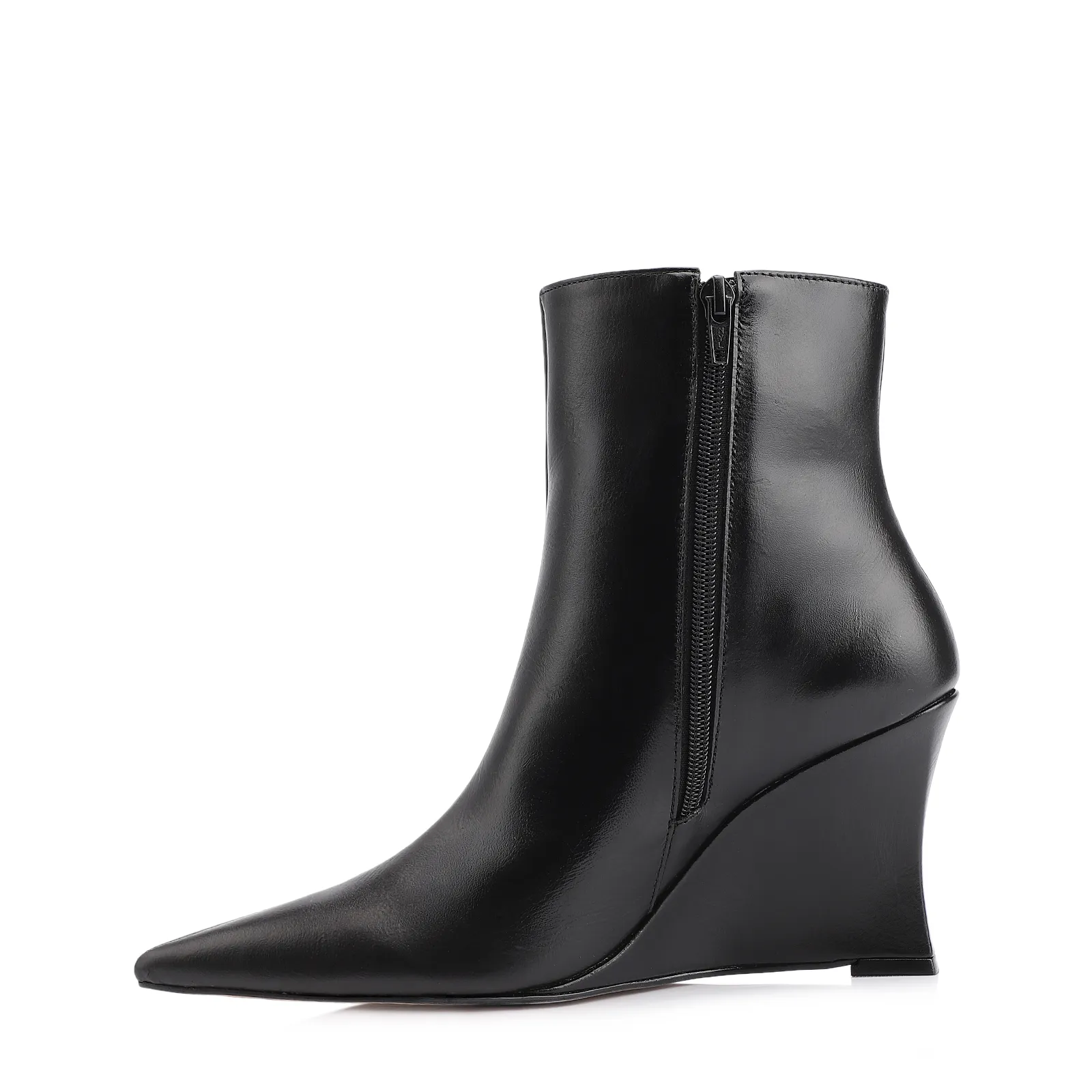 Bota Preta Cano Médio Salto Alto Couro Anabela