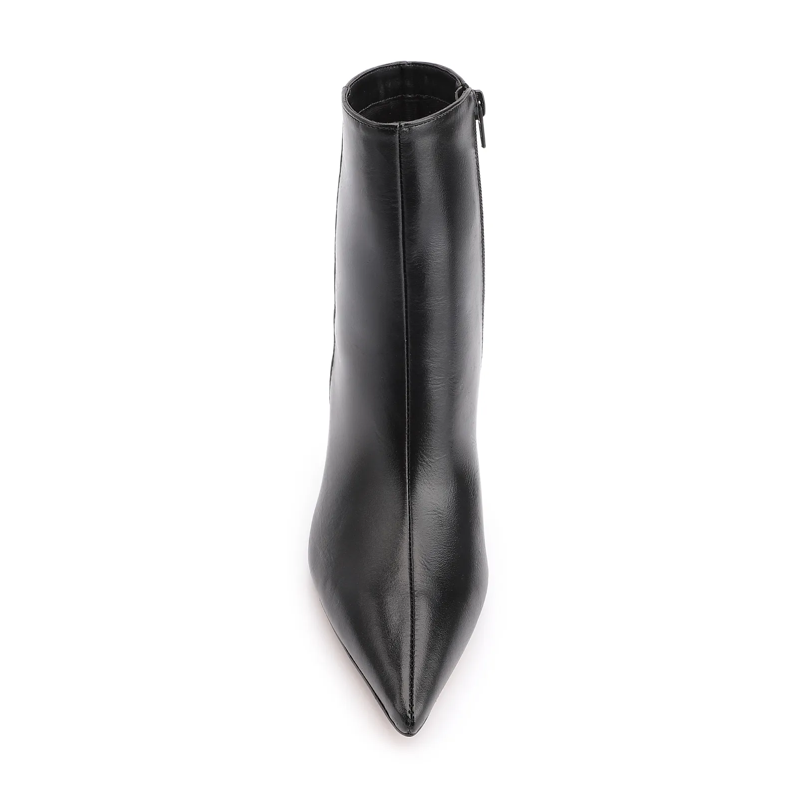 Bota Preta Cano Médio Salto Alto Couro Anabela