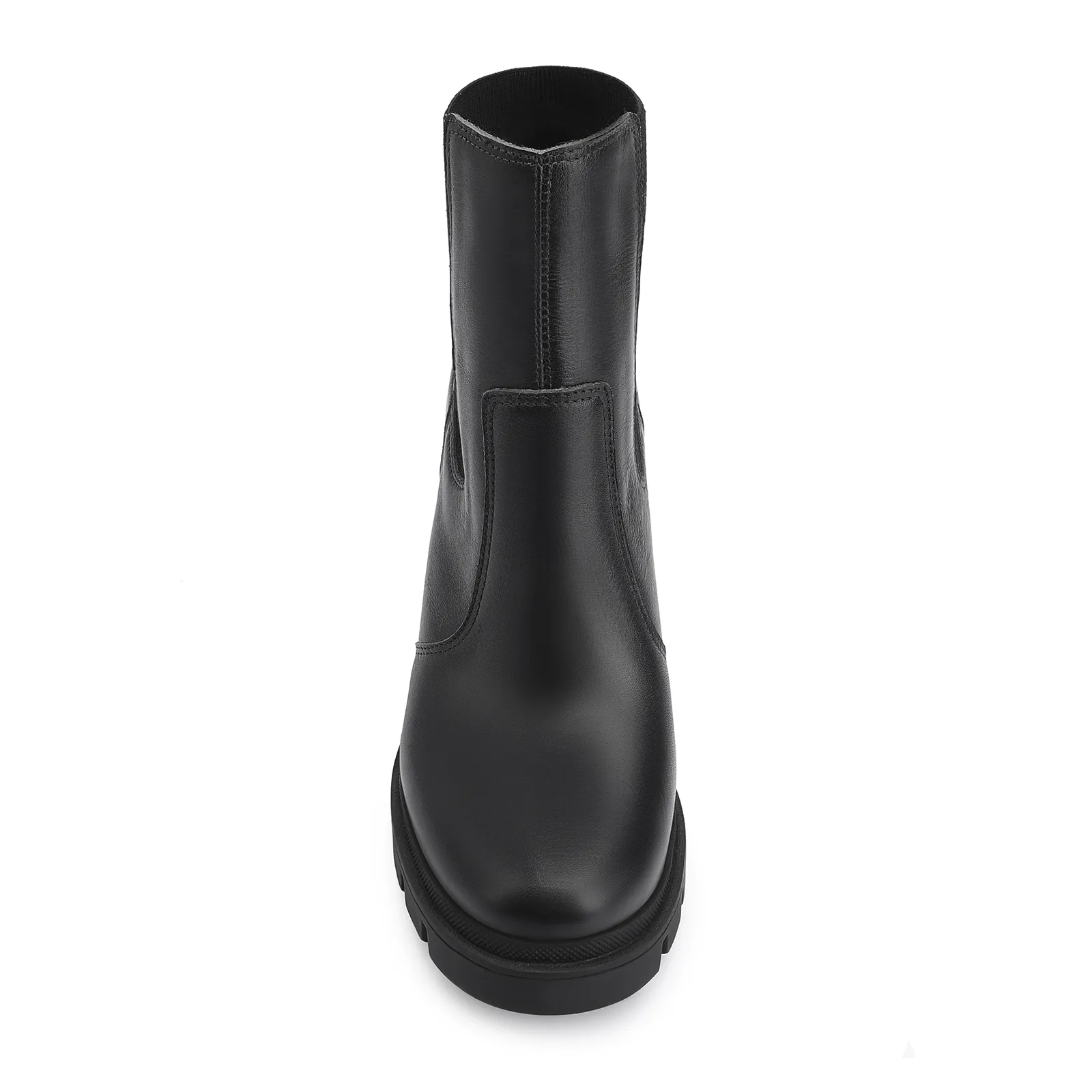 Bota Preta Cano Médio Salto Alto Couro Chelsea Tratorada