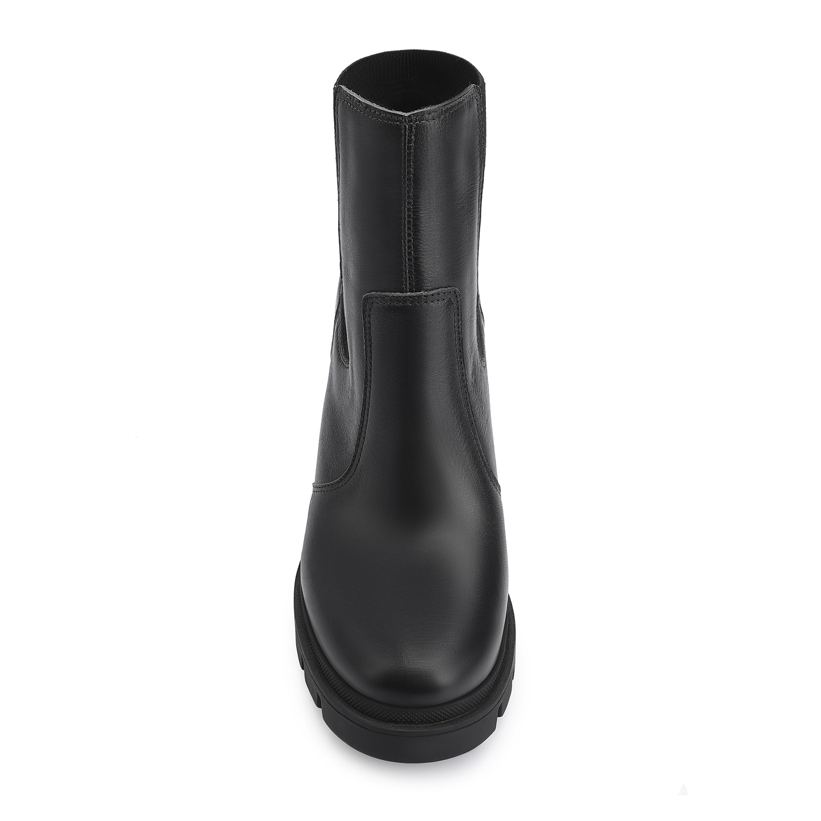 Bota Preta Cano Médio Salto Alto Couro Chelsea Tratorada