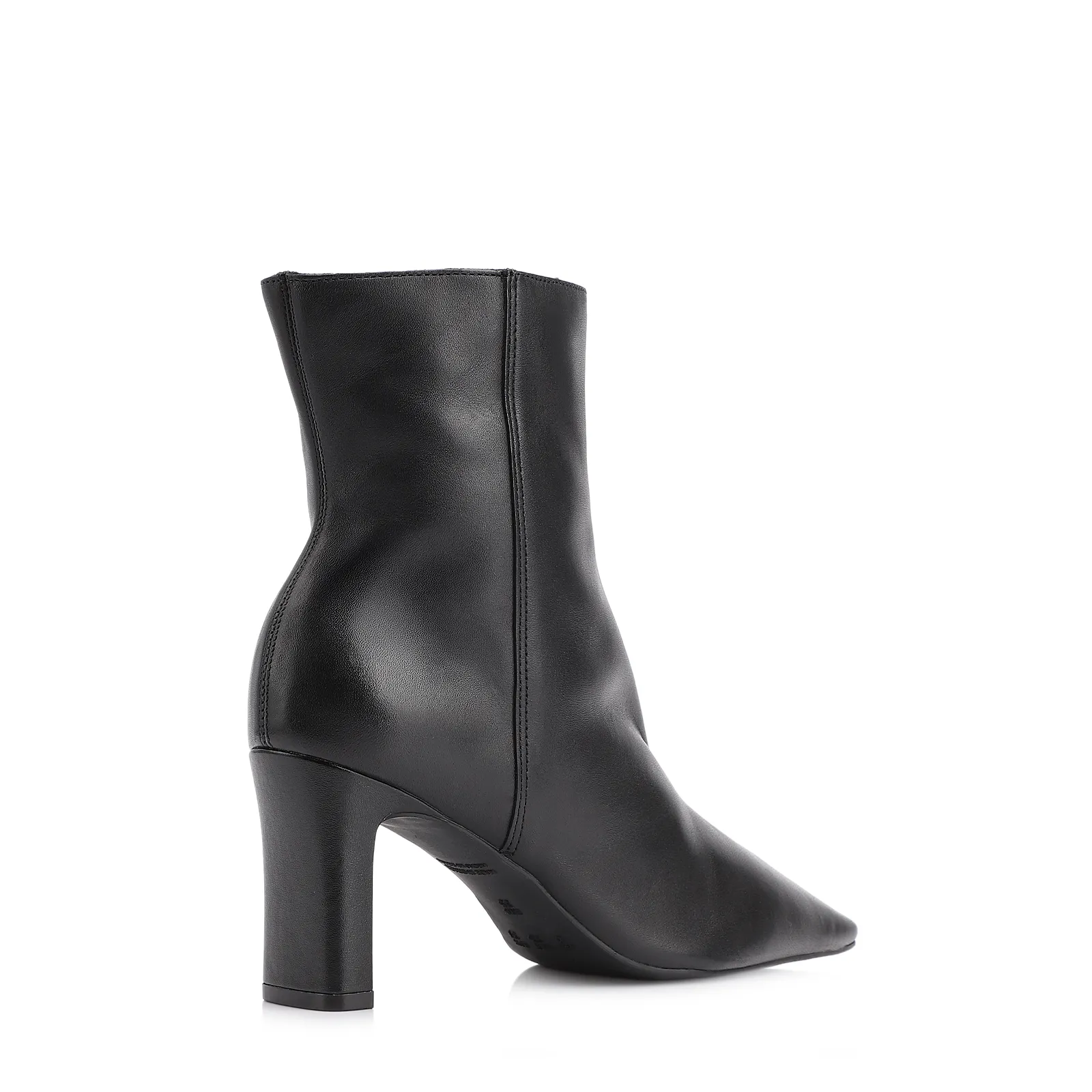Bota Preta Cano Médio Salto Alto Couro Pesponto