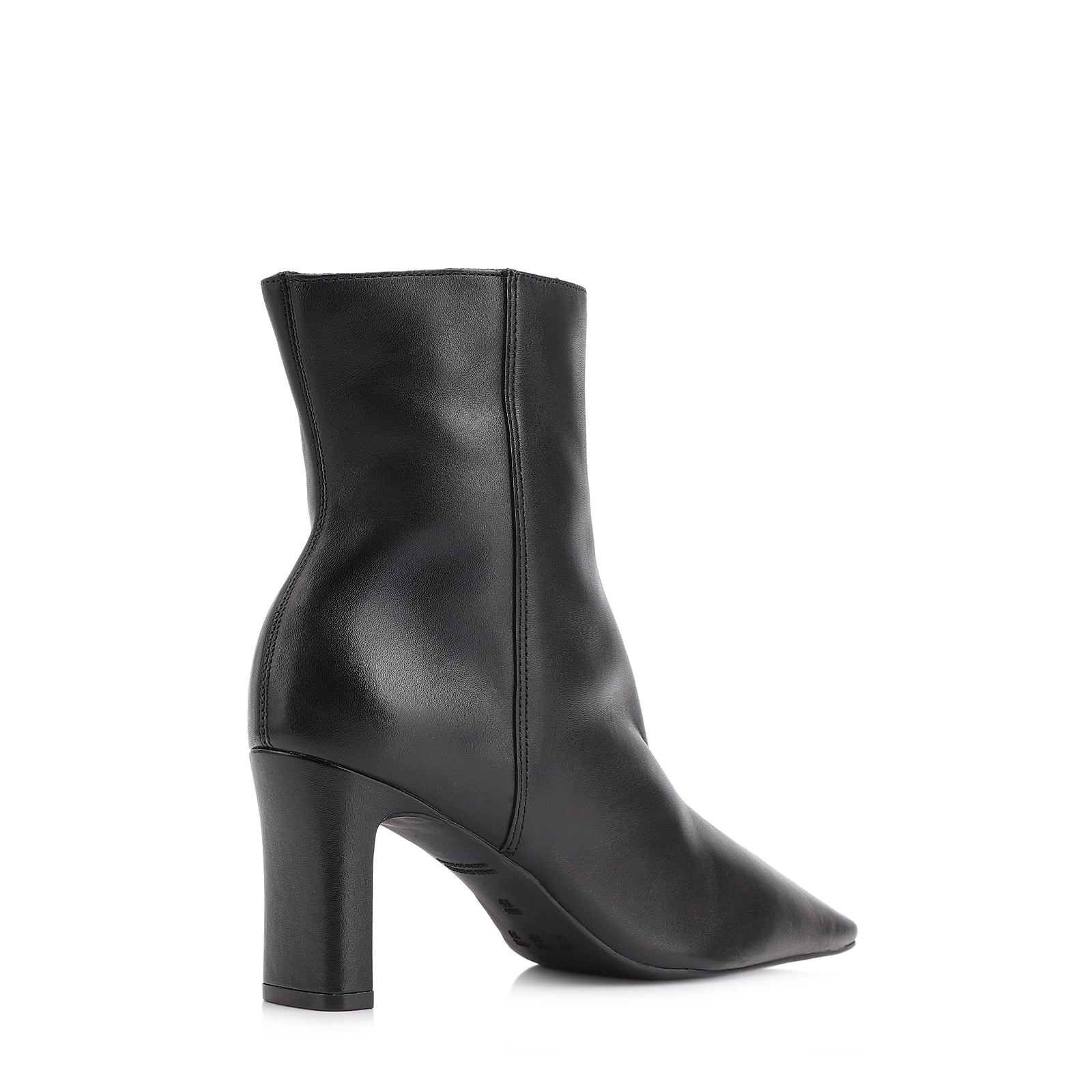 Bota Preta Cano Médio Salto Alto Couro Pesponto