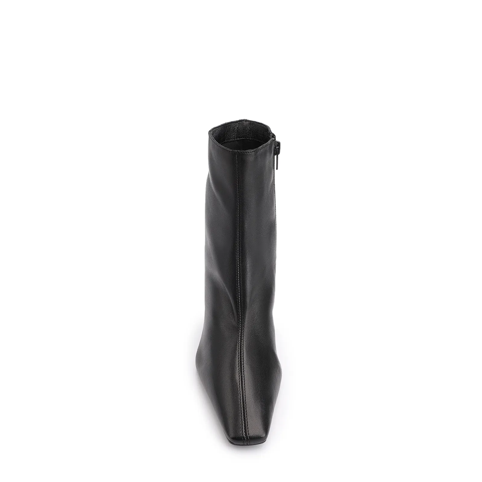 Bota Preta Cano Médio Salto Alto Couro Pesponto