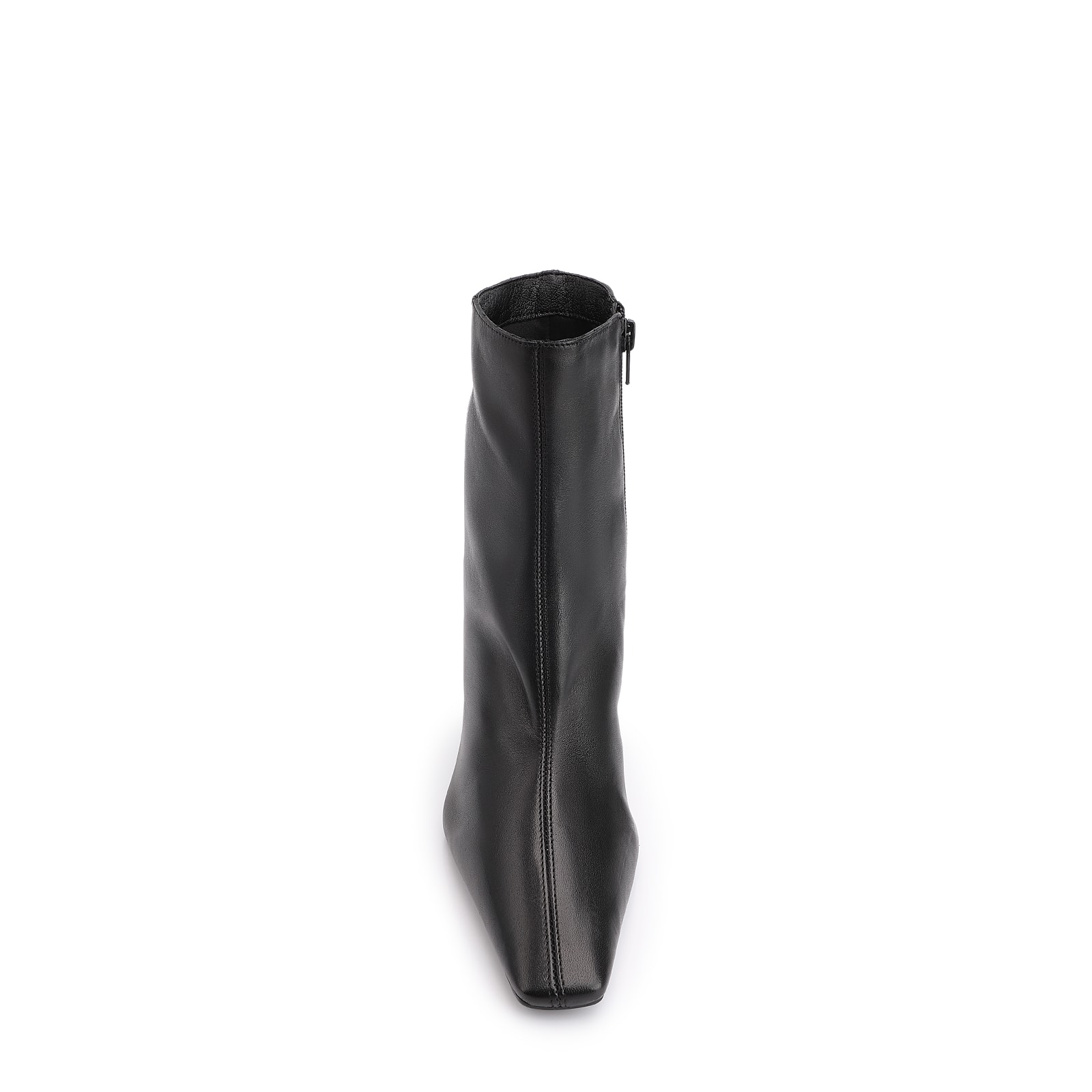 Bota Preta Cano Médio Salto Alto Couro Pesponto