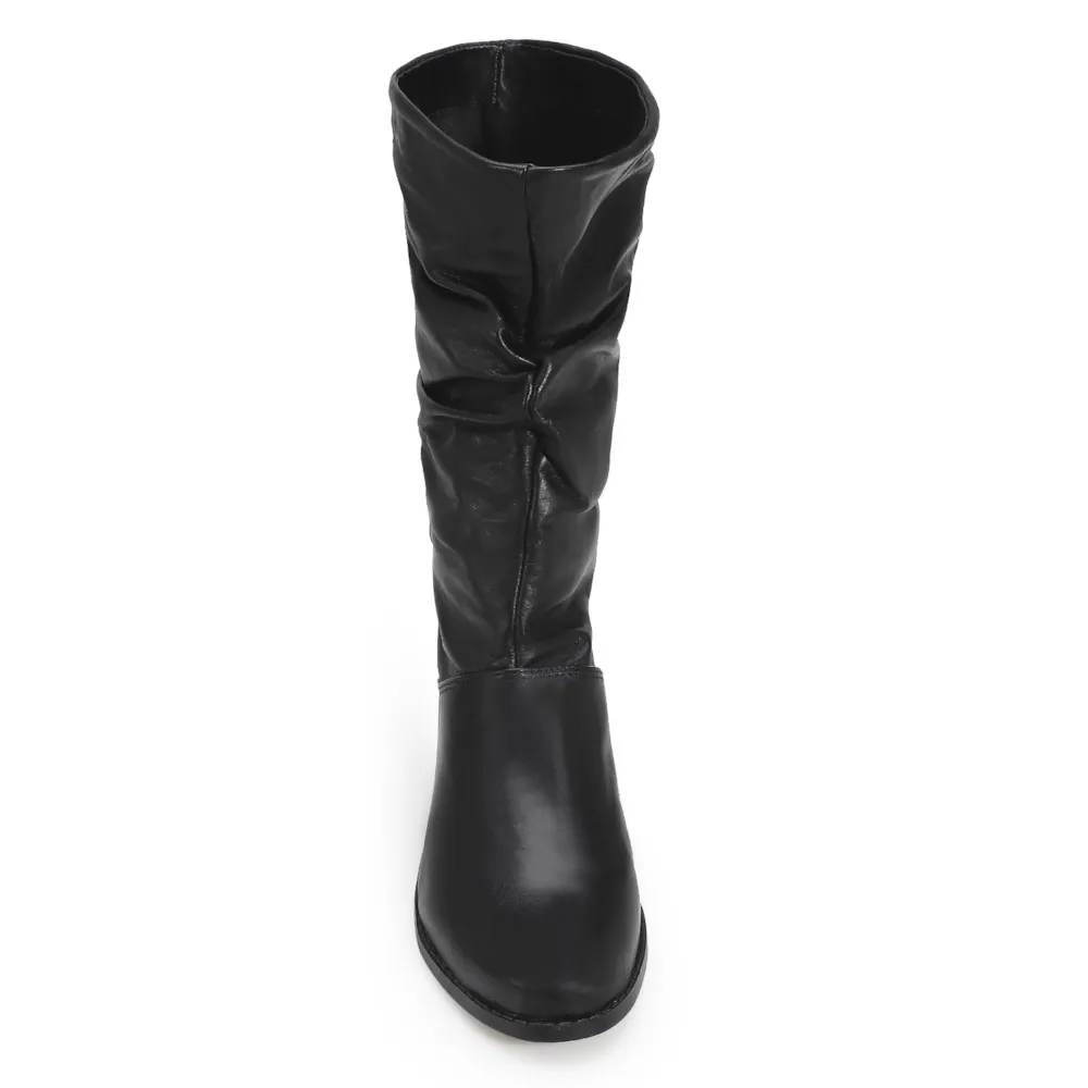 Bota Preta Cano Médio Salto Baixo Couro Slouch - imagem 6