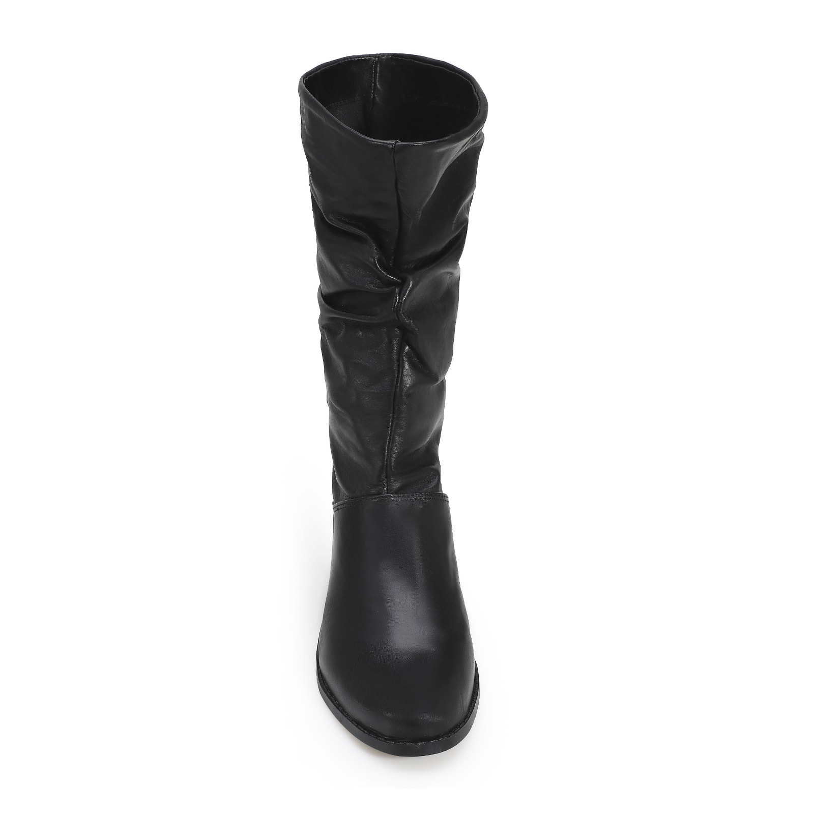 Bota Preta Cano Médio Salto Baixo Couro Slouch