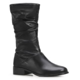 Bota Preta Cano Médio Salto Baixo Couro Slouch