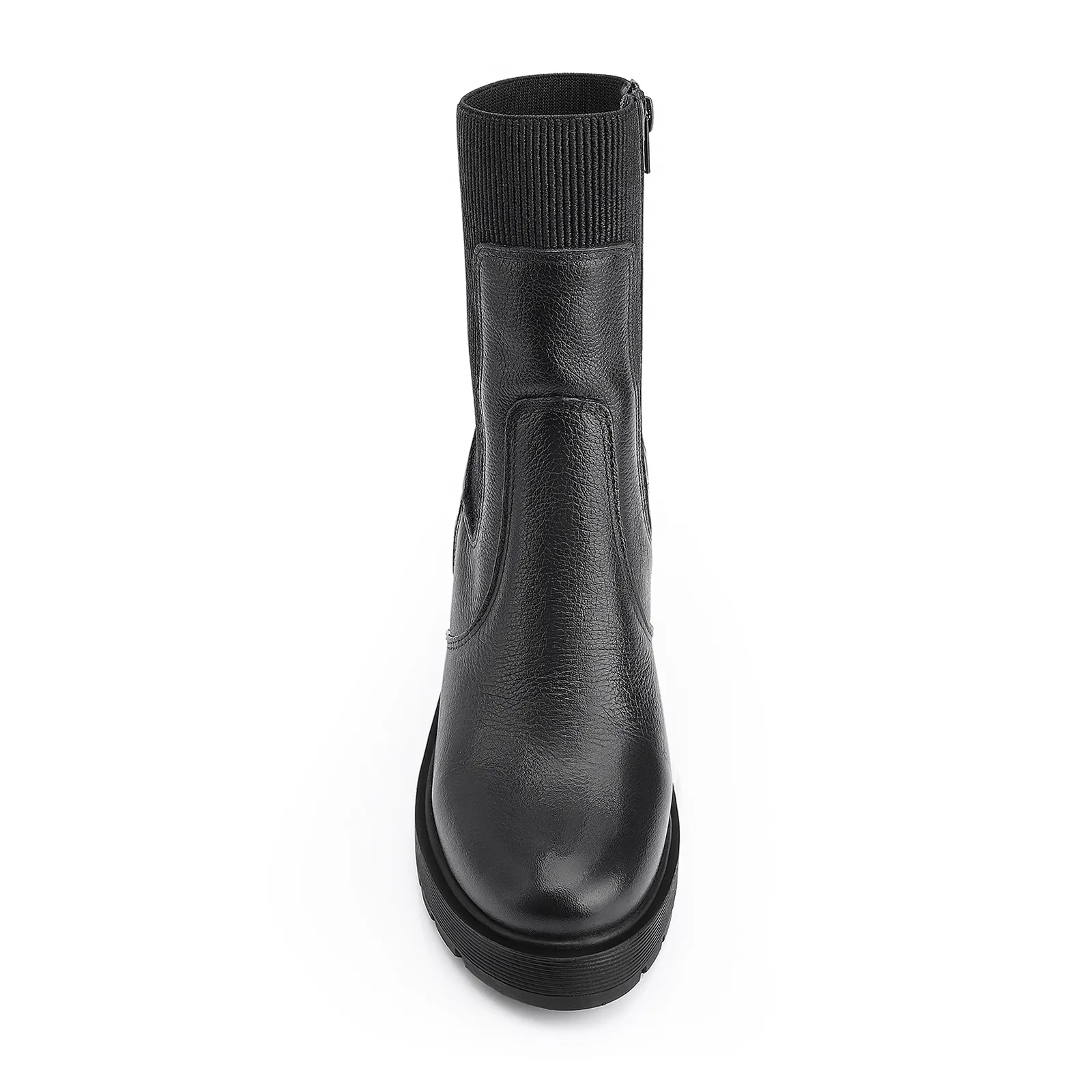 Bota Preta Cano Médio Salto Médio Couro Chelsea Tratorada