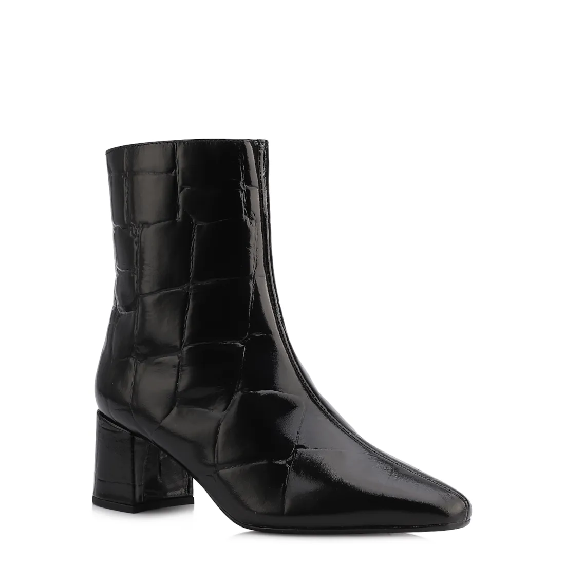 Bota Preta Cano Médio Salto Médio Couro Maxi Croco