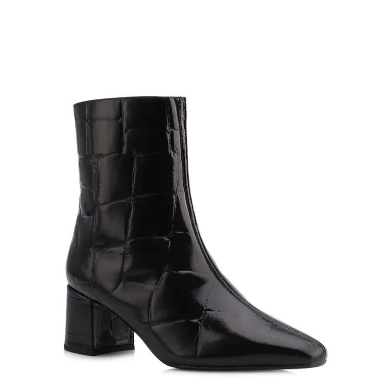 Bota Preta Cano Médio Salto Médio Couro Maxi Croco
