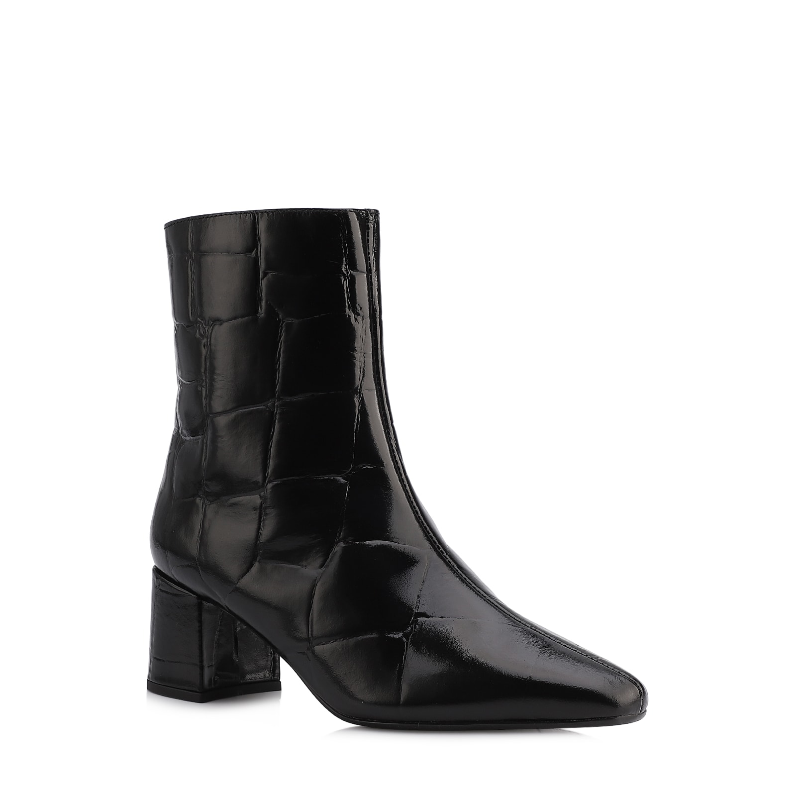 Bota Preta Cano Médio Salto Médio Couro Maxi Croco