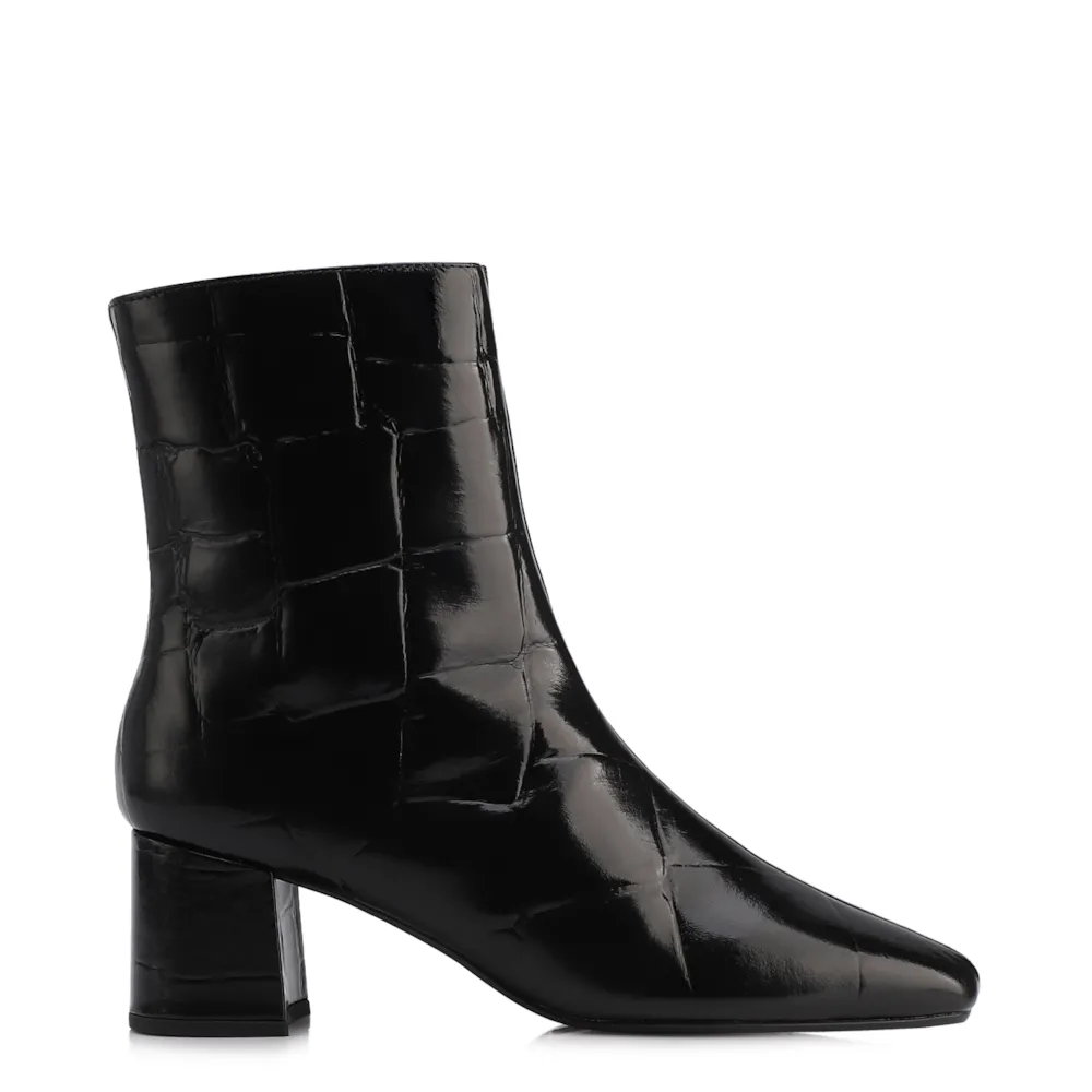 Bota Preta Cano Médio Salto Médio Couro Maxi Croco - imagem 3