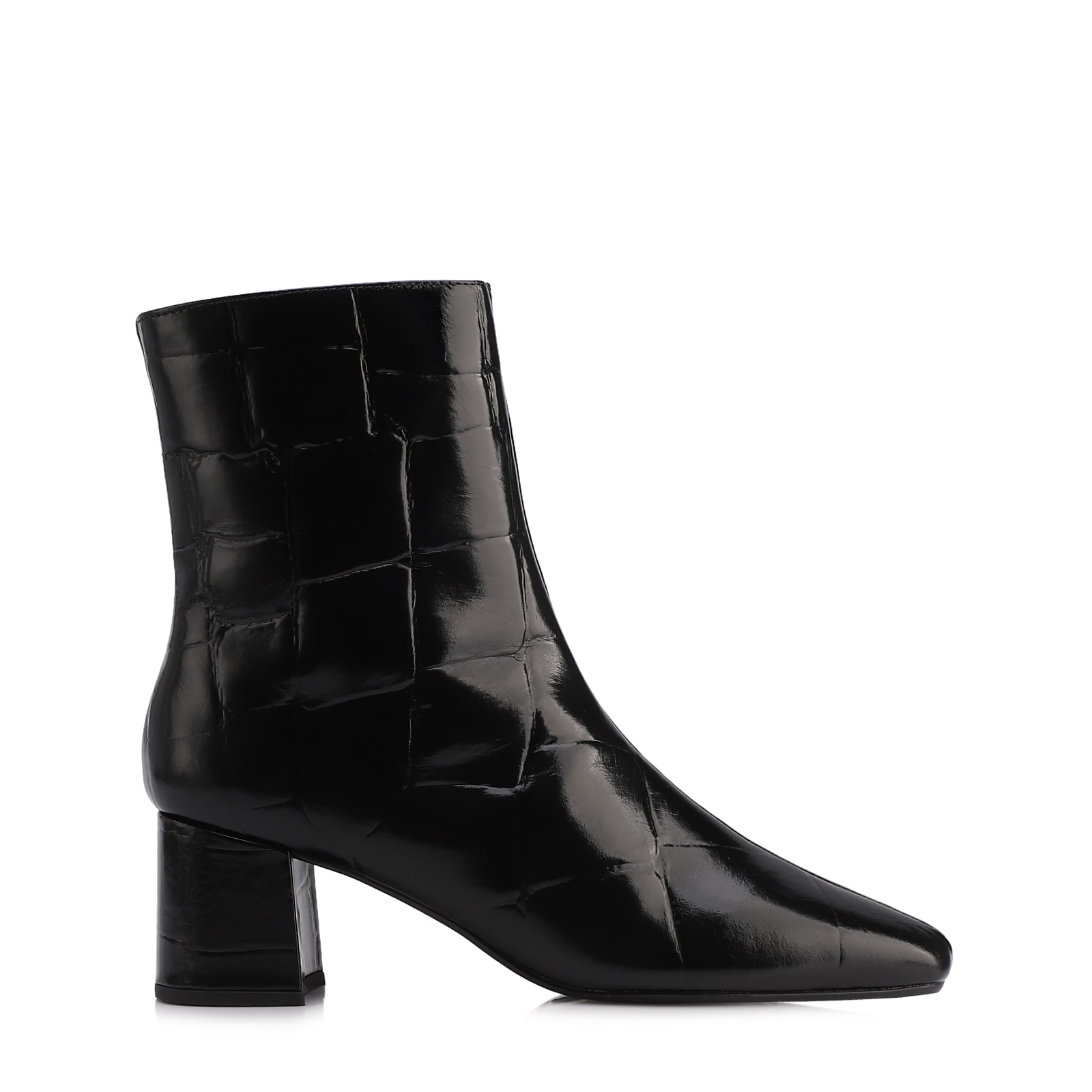 Bota Preta Cano Médio Salto Médio Couro Maxi Croco