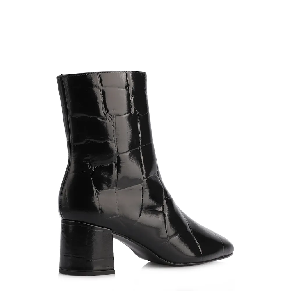 Bota Preta Cano Médio Salto Médio Couro Maxi Croco - imagem 4