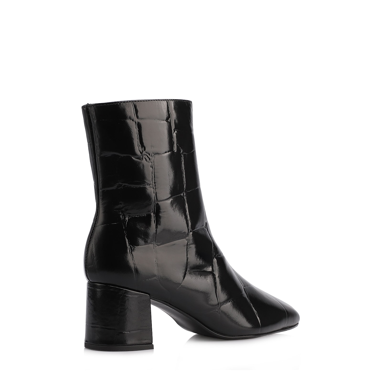 Bota Preta Cano Médio Salto Médio Couro Maxi Croco