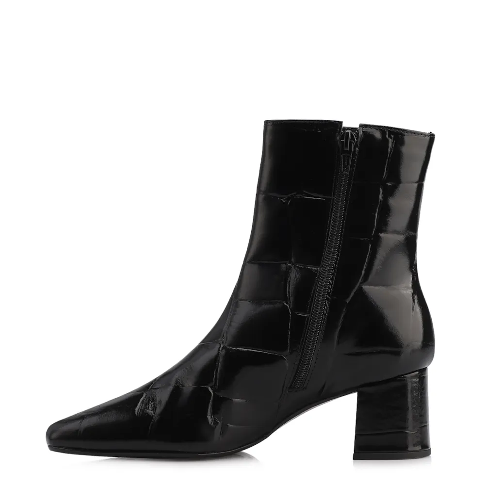 Bota Preta Cano Médio Salto Médio Couro Maxi Croco - imagem 5