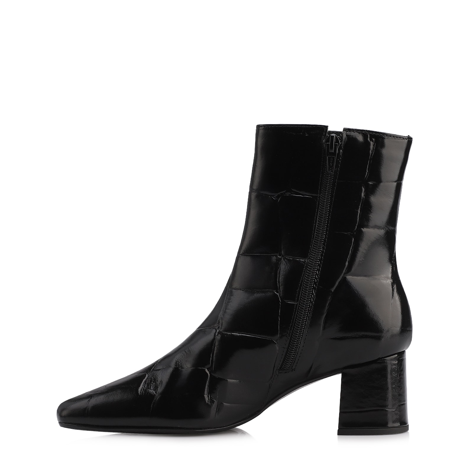 Bota Preta Cano Médio Salto Médio Couro Maxi Croco