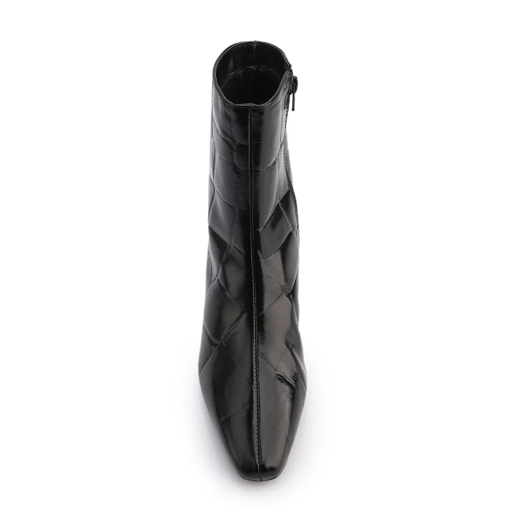 Bota Preta Cano Médio Salto Médio Couro Maxi Croco - imagem 6