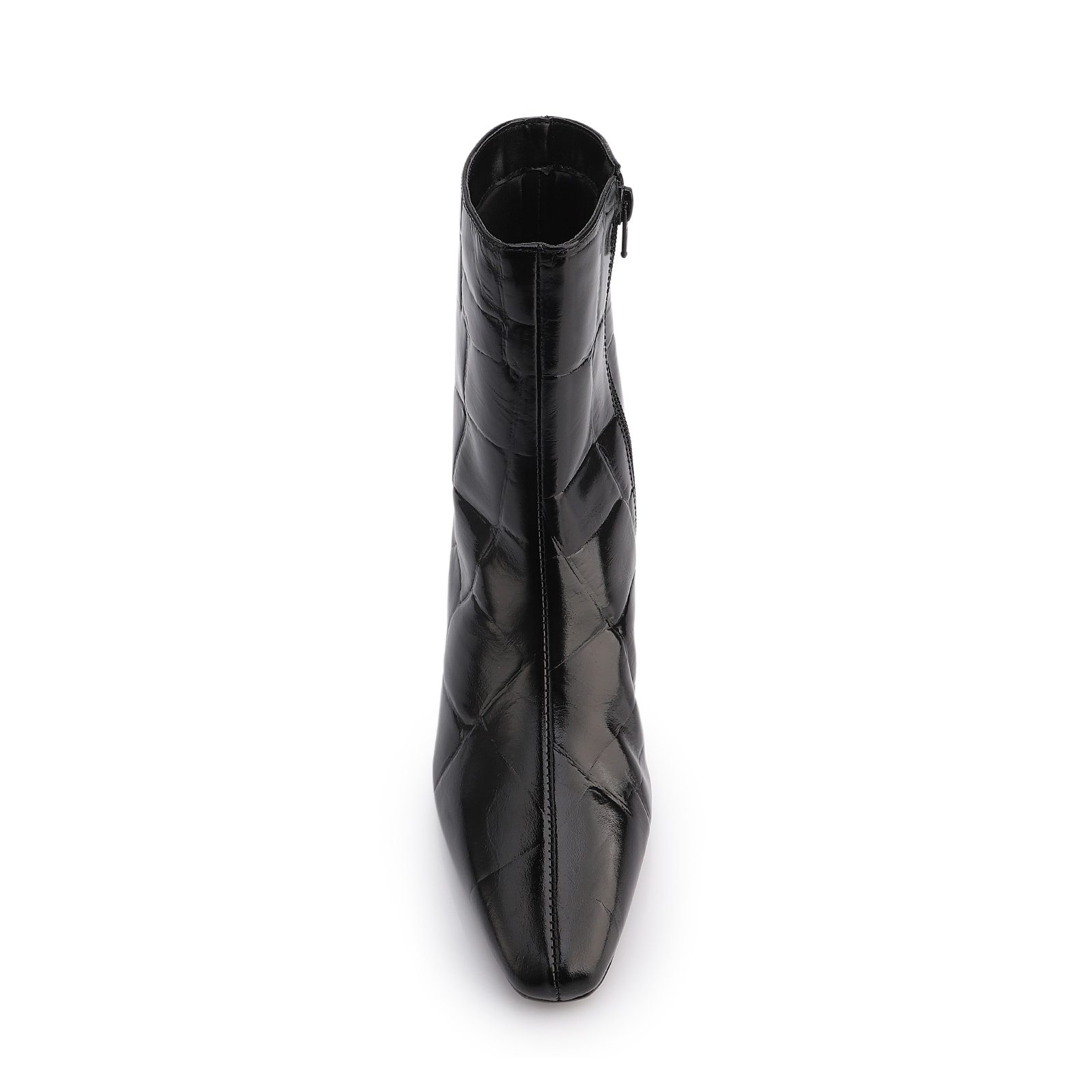 Bota Preta Cano Médio Salto Médio Couro Maxi Croco