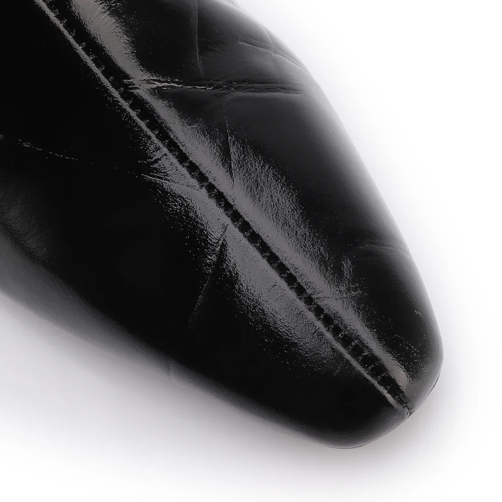 Bota Preta Cano Médio Salto Médio Couro Maxi Croco - imagem 7
