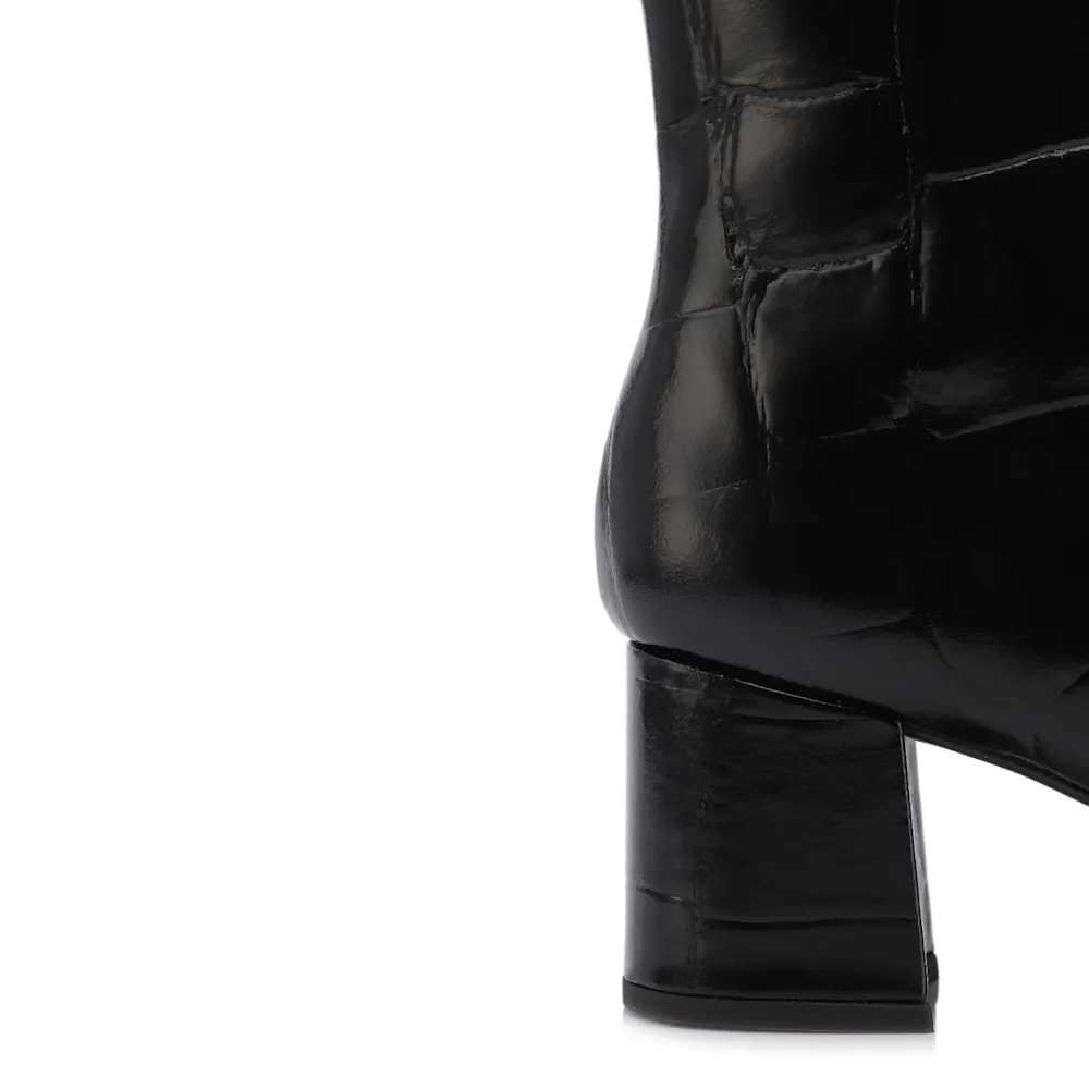 Bota Preta Cano Médio Salto Médio Couro Maxi Croco - imagem 8