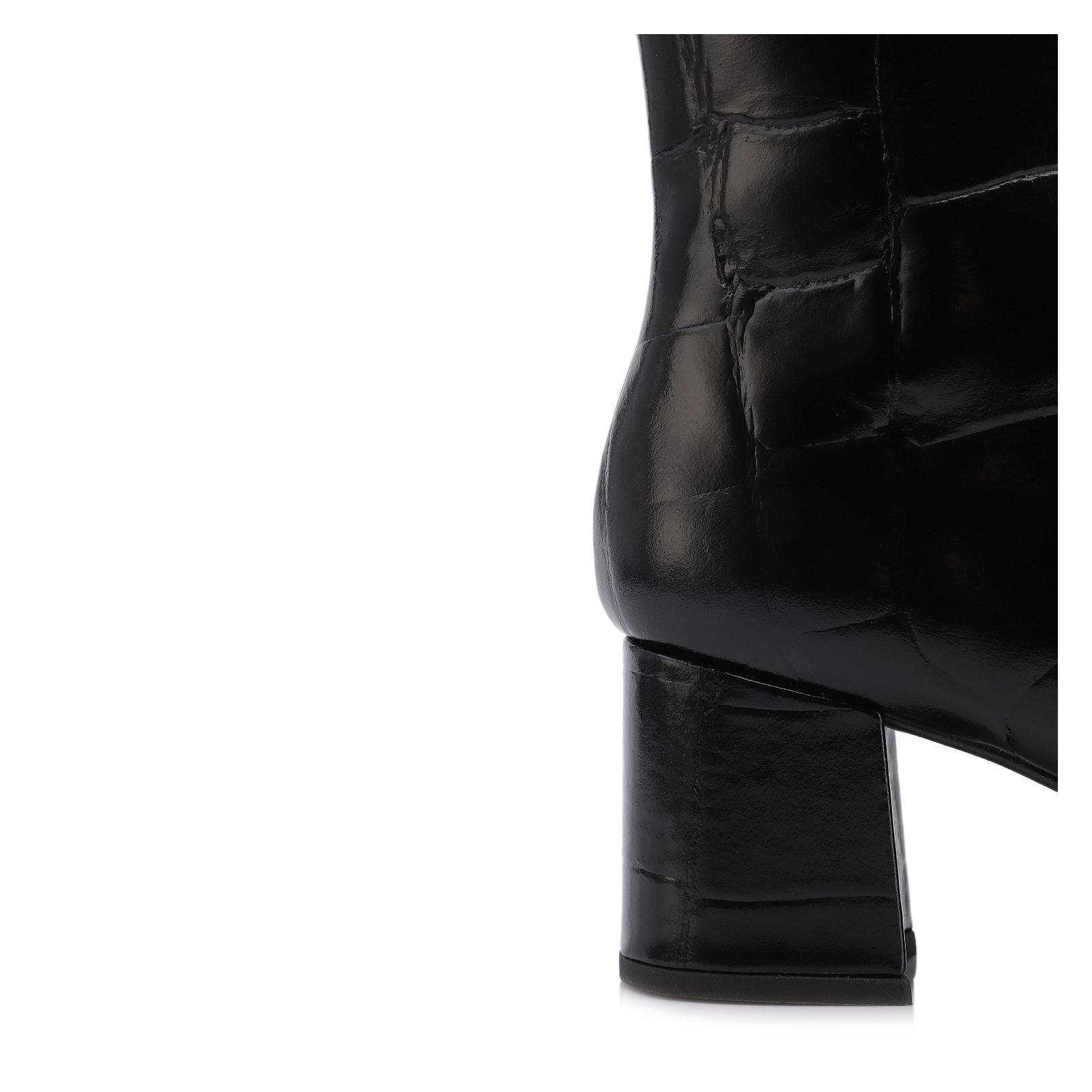 Bota Preta Cano Médio Salto Médio Couro Maxi Croco