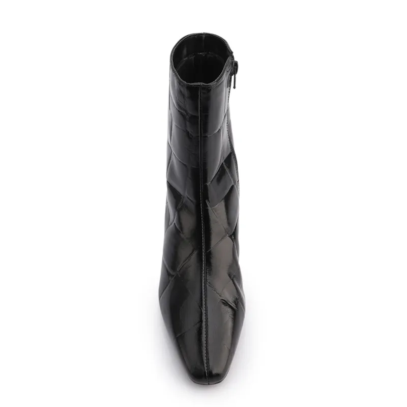 Bota Preta Cano Médio Salto Médio Couro Maxi Croco - foto 6