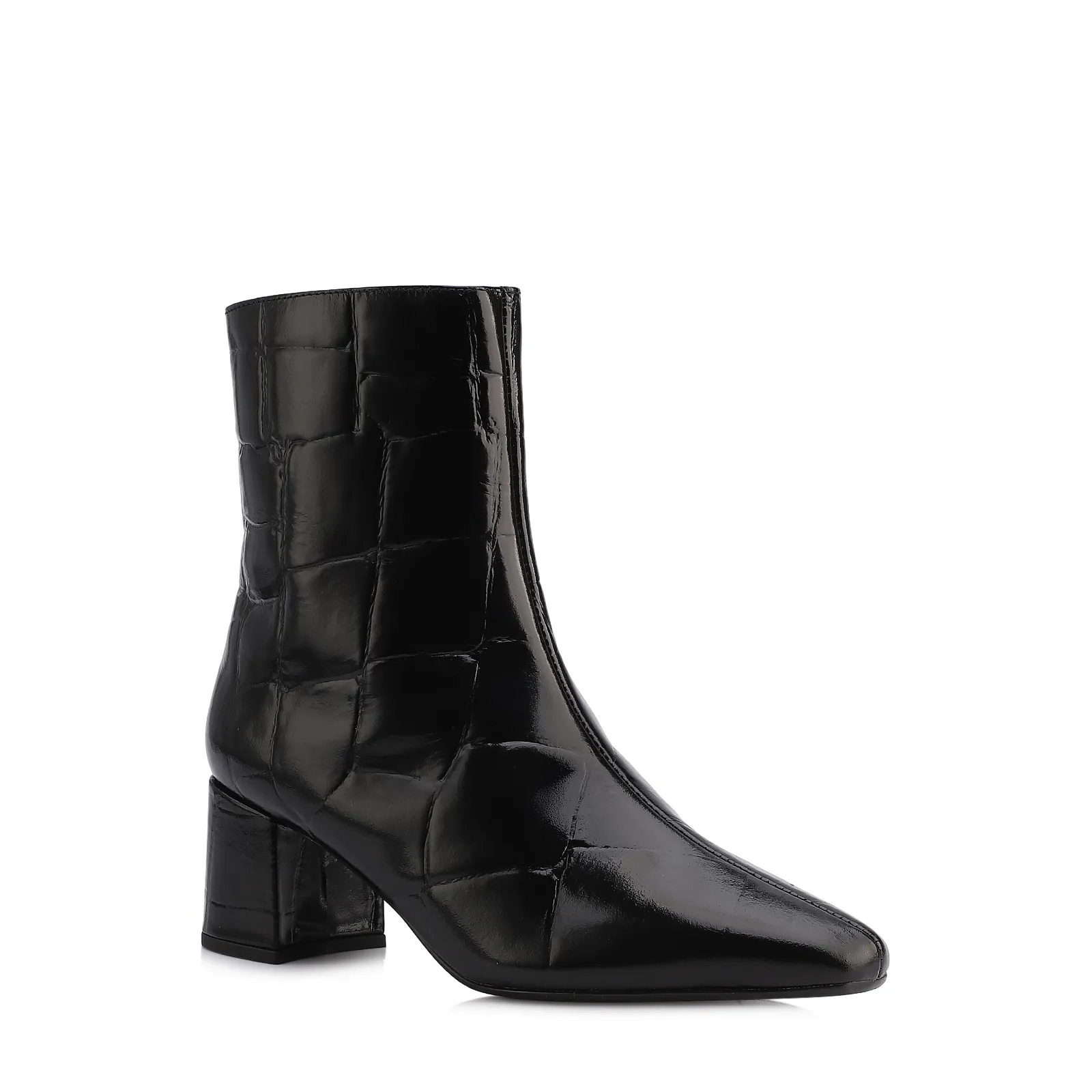 Bota Preta Cano Médio Salto Médio Couro Maxi Croco