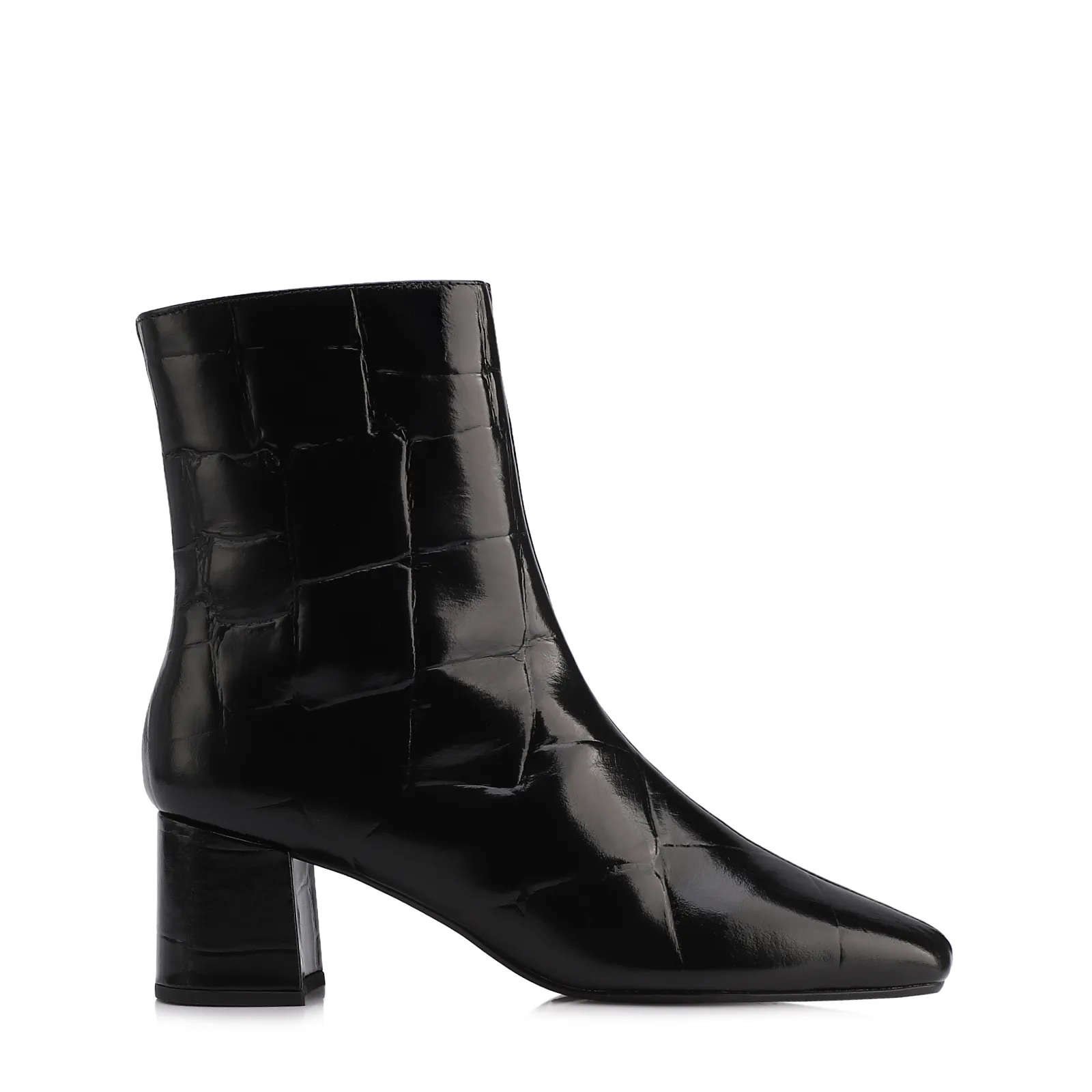 Bota Preta Cano Médio Salto Médio Couro Maxi Croco