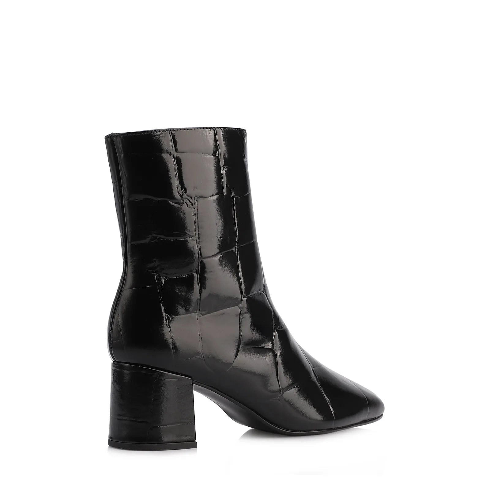 Bota Preta Cano Médio Salto Médio Couro Maxi Croco
