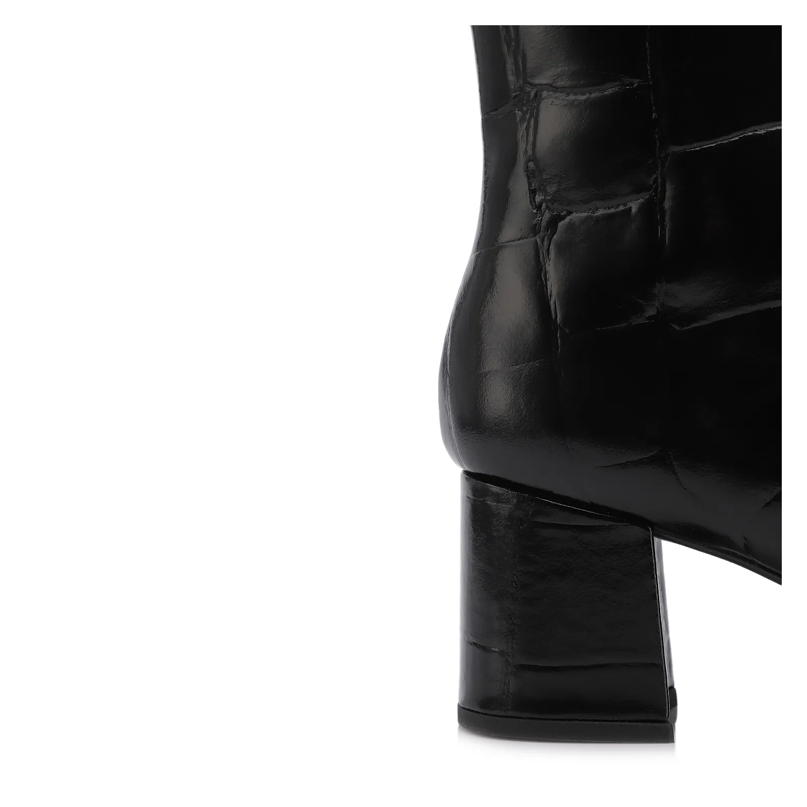 Bota Preta Cano Médio Salto Médio Couro Maxi Croco