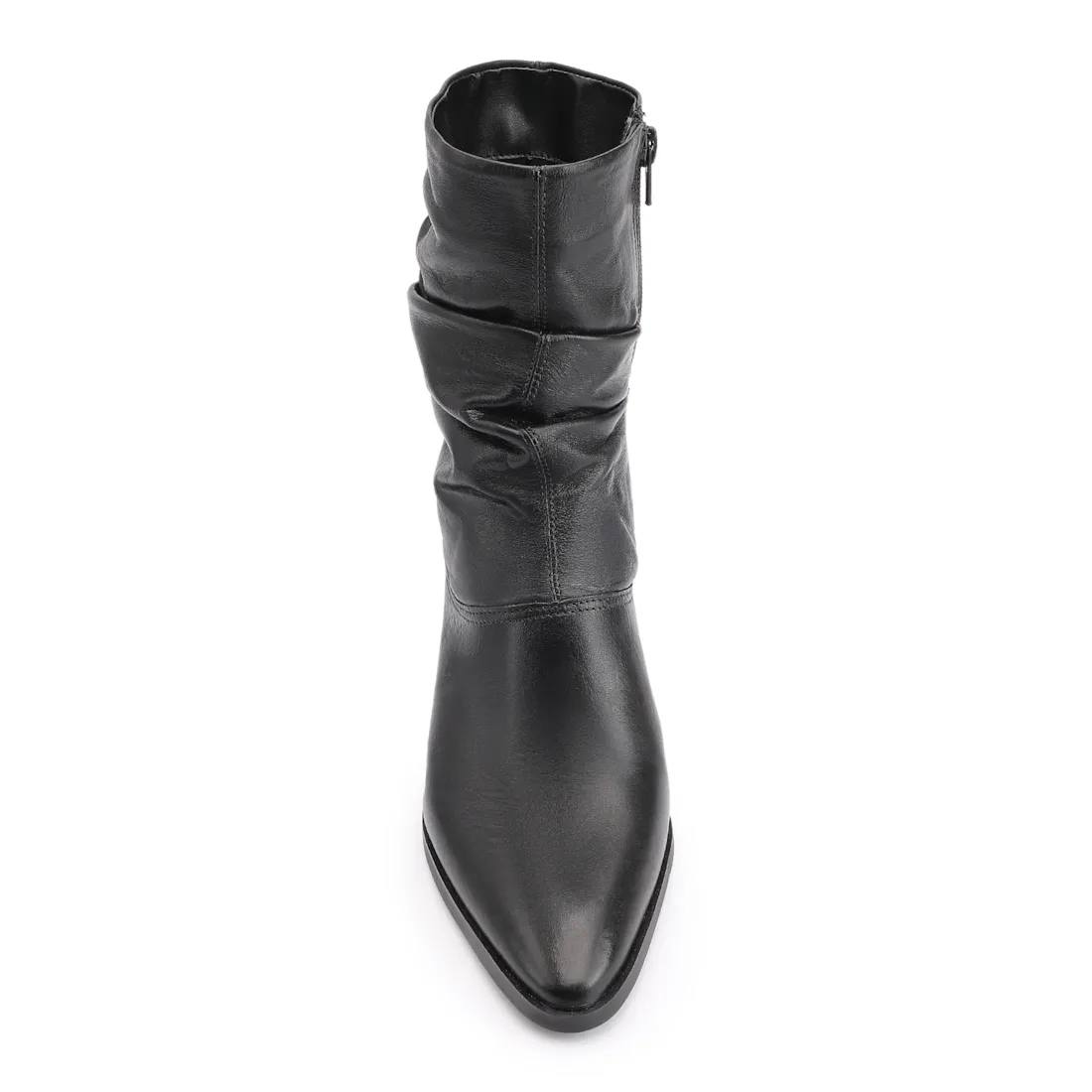 Bota Preta Cano Médio Salto Médio Couro Slouch - foto 6