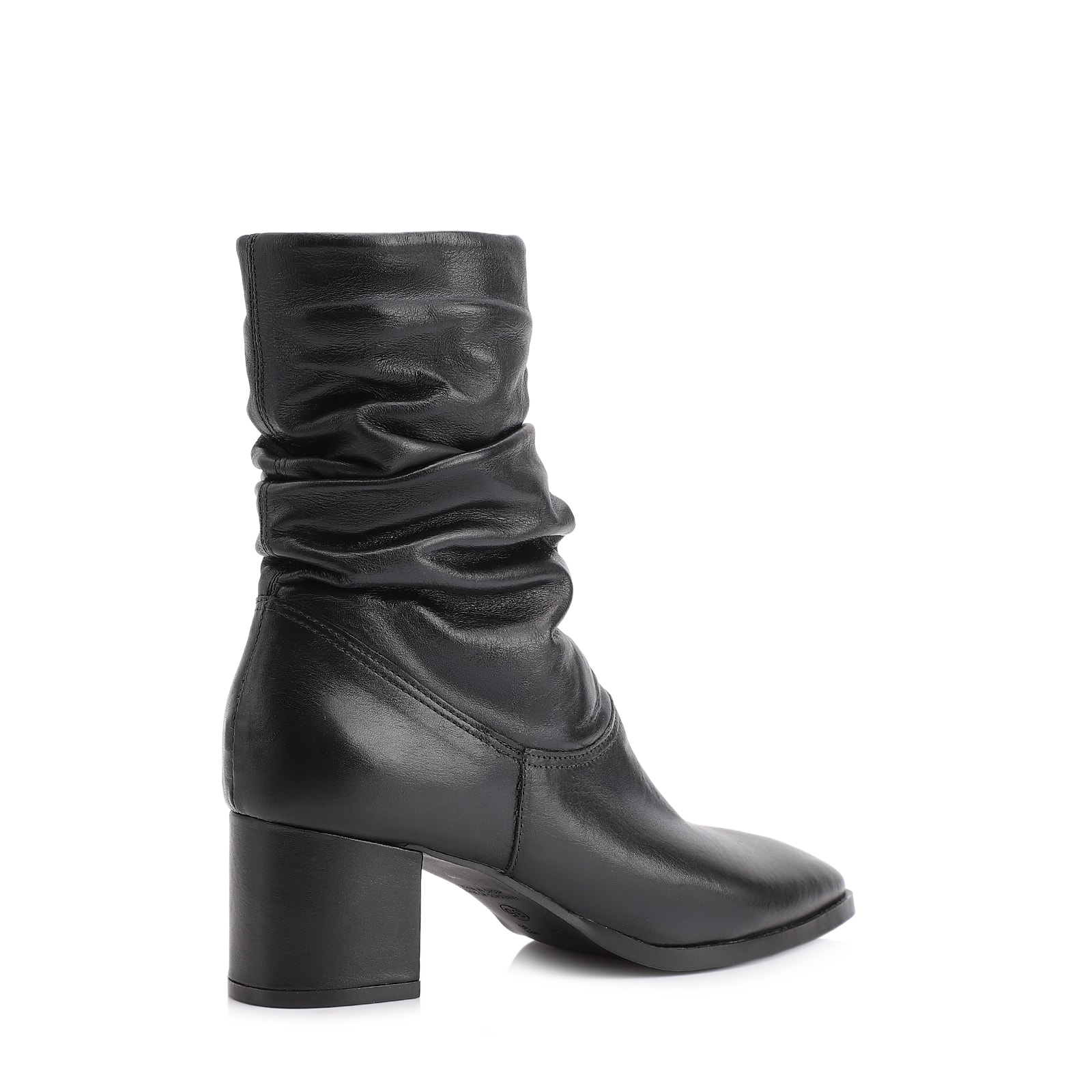 Bota Preta Cano Médio Salto Médio Couro Slouch
