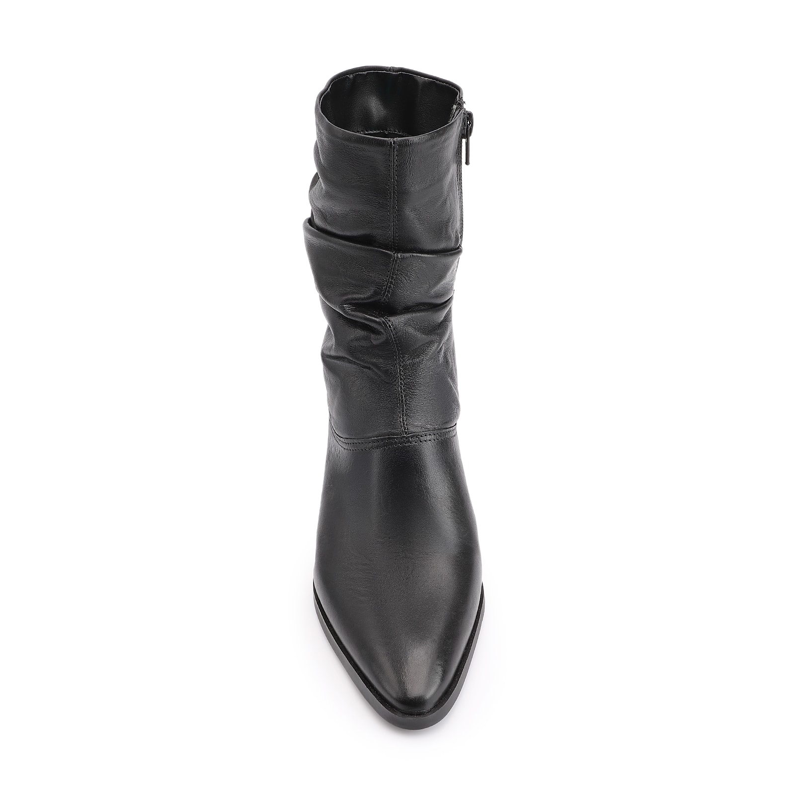 Bota Preta Cano Médio Salto Médio Couro Slouch