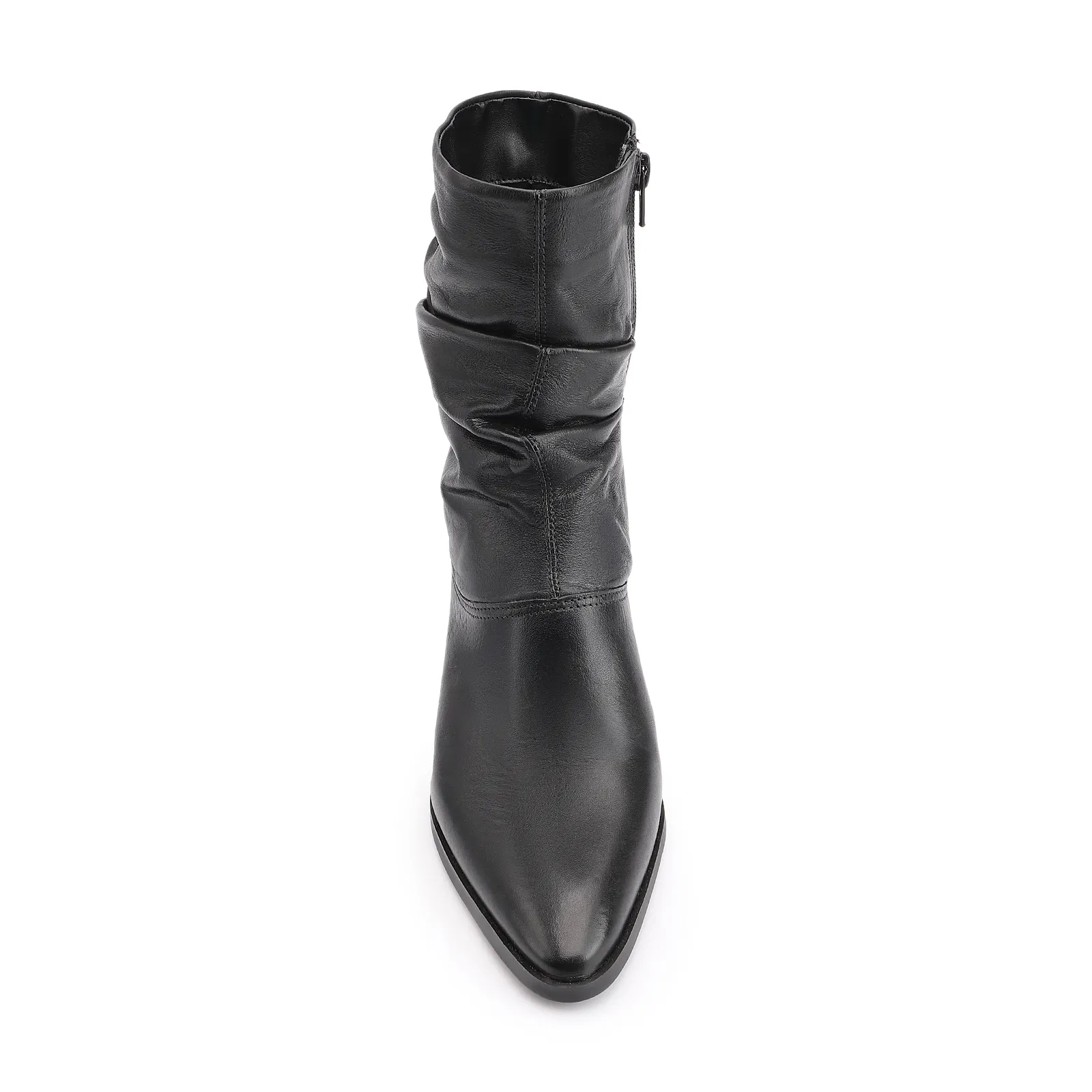 Bota Preta Cano Médio Salto Médio Couro Slouch